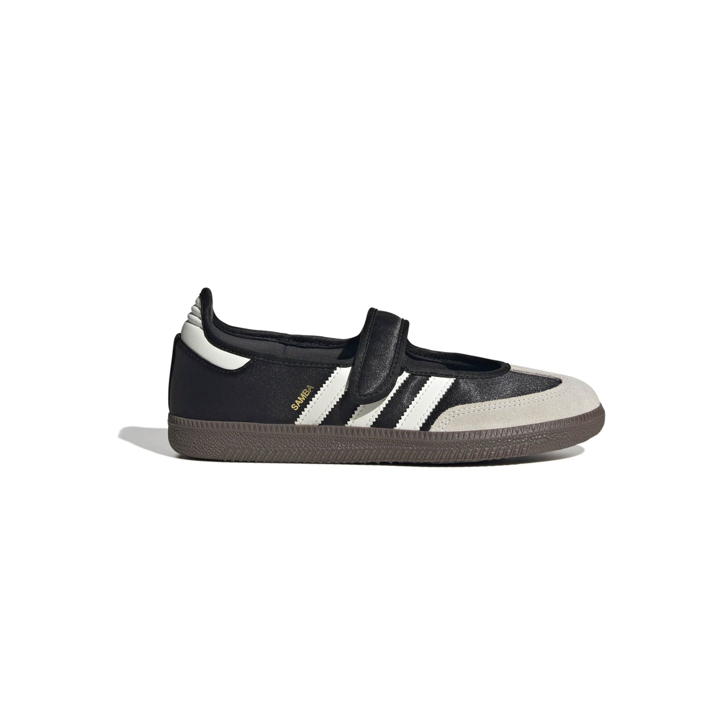adidas Originals Samba Jane Core Black Off White women's mary jane sneaker with black leather upper and gum rubber outsole