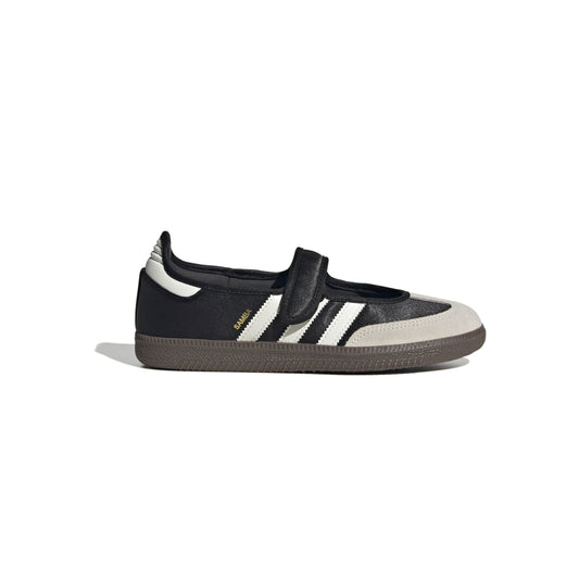 adidas Originals Samba Jane Core Black Off White women's mary jane sneaker with black leather upper and gum rubber outsole