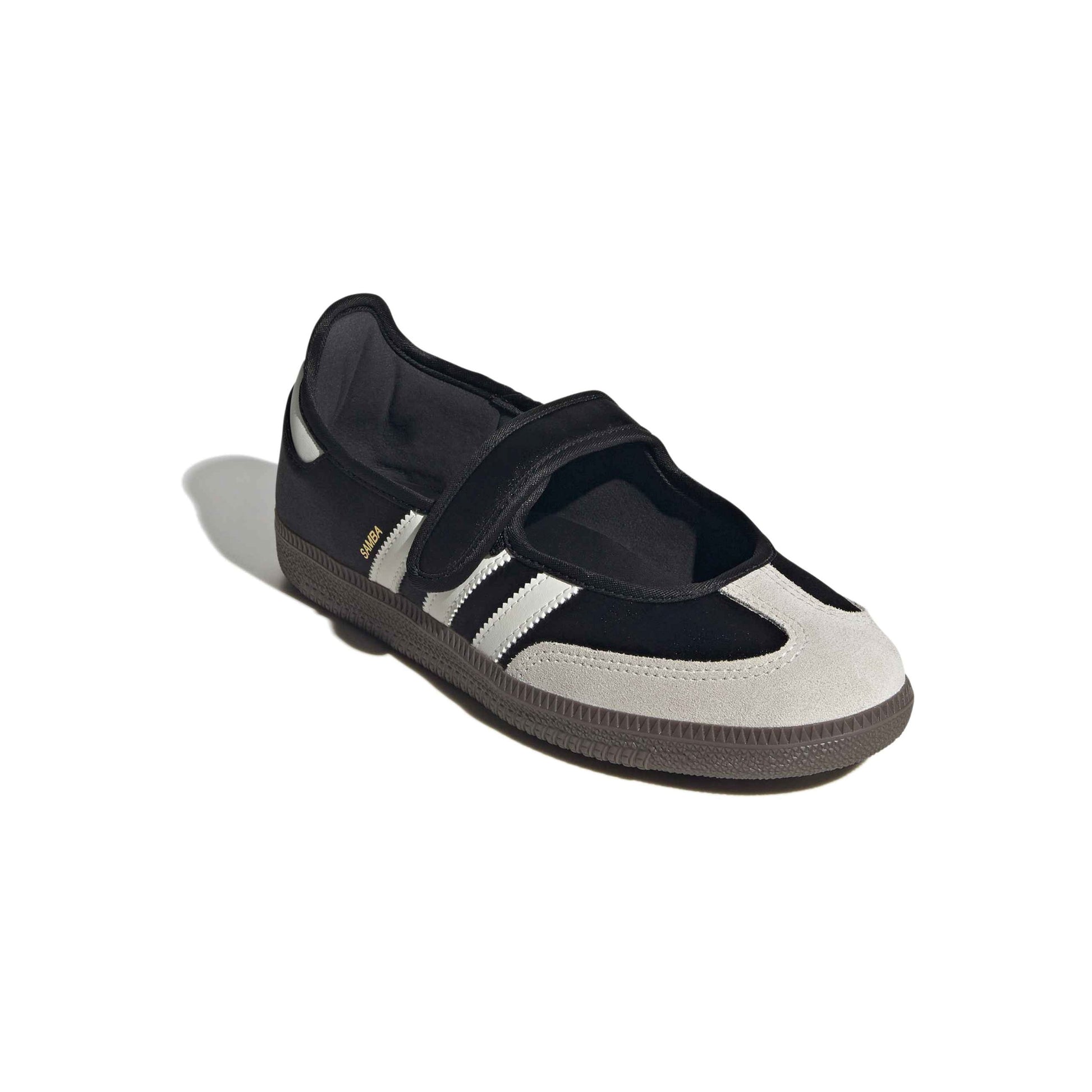 adidas Originals Samba Jane Core Black Off White women's mary jane sneaker with black leather upper and gum rubber outsole