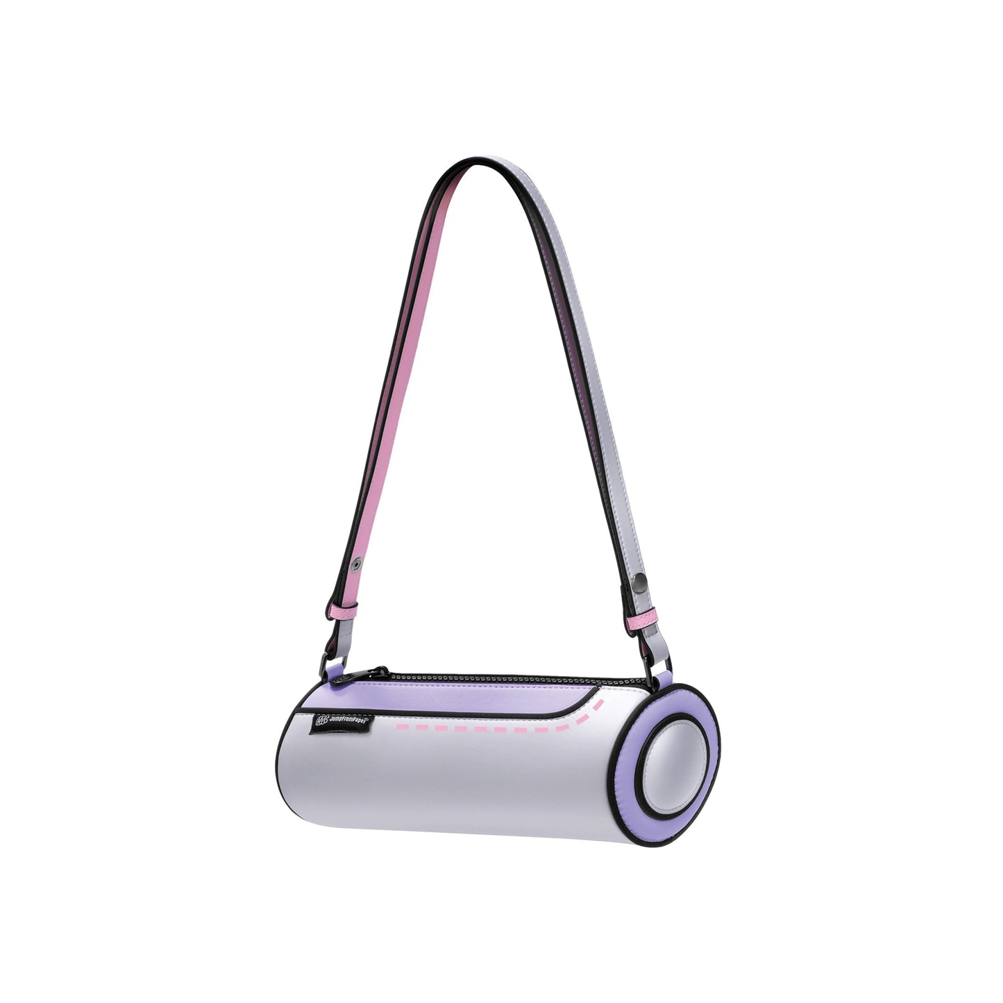 JumpFromPaper Cylinder Bag Moonlit Violet shoulder bag with cartoon-inspired 2D illusion design and cylindrical shape