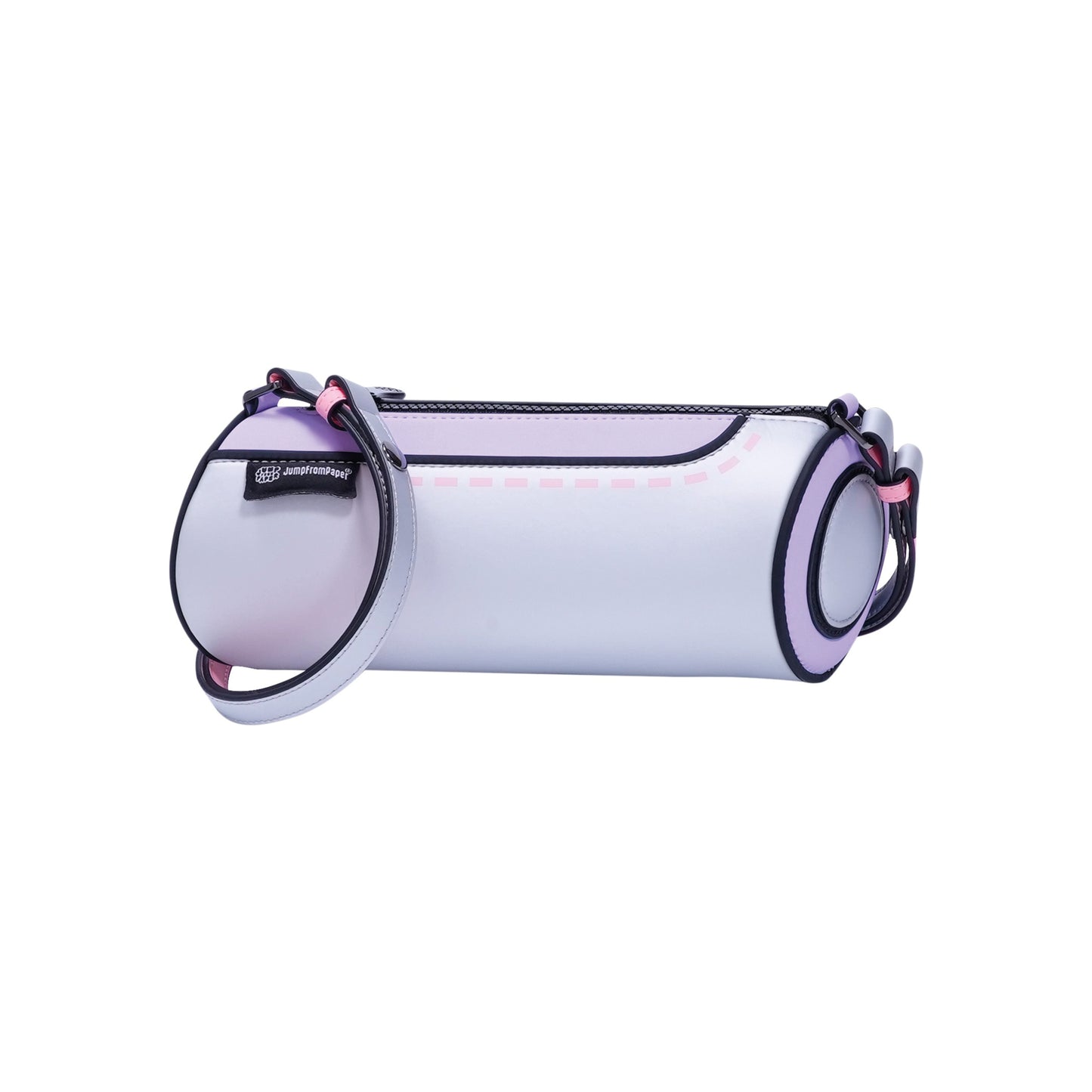JumpFromPaper Cylinder Bag Moonlit Violet shoulder bag with cartoon-inspired 2D illusion design and cylindrical shape