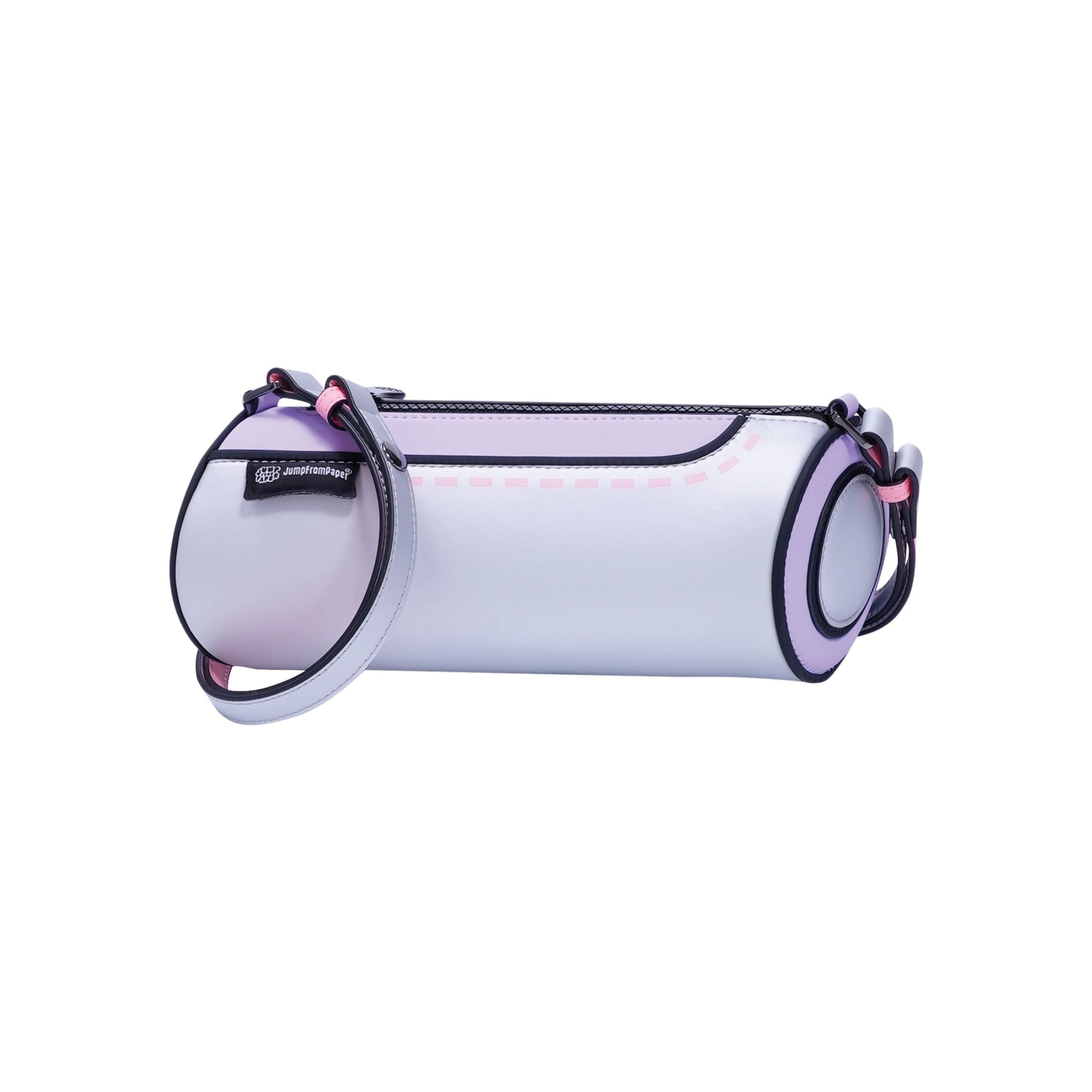 JumpFromPaper Cylinder Bag Moonlit Violet shoulder bag with cartoon-inspired 2D illusion design and cylindrical shape