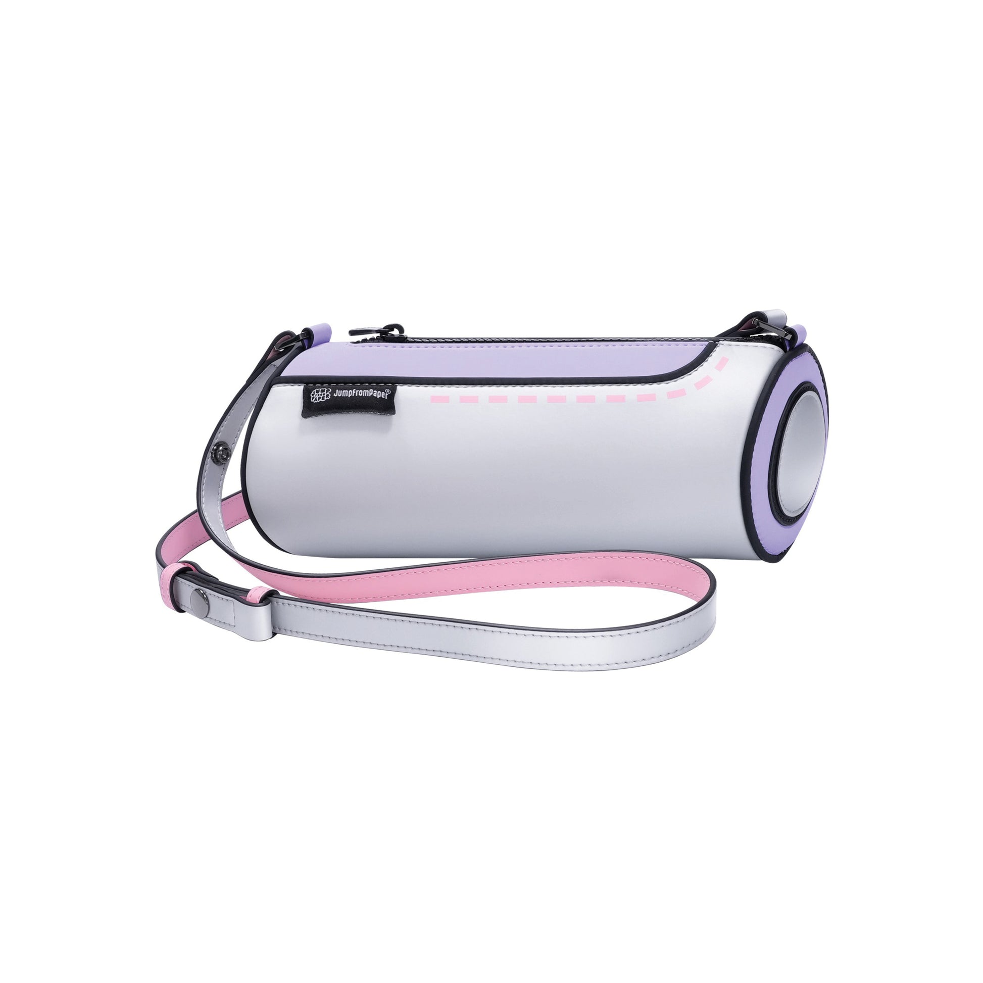 JumpFromPaper Cylinder Bag Moonlit Violet shoulder bag with cartoon-inspired 2D illusion design and cylindrical shape