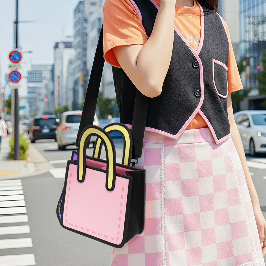 JumpFromPaper Origami Tote Pink Sweetie tote bag cartoon 2D design lightweight playful mini bag accessory