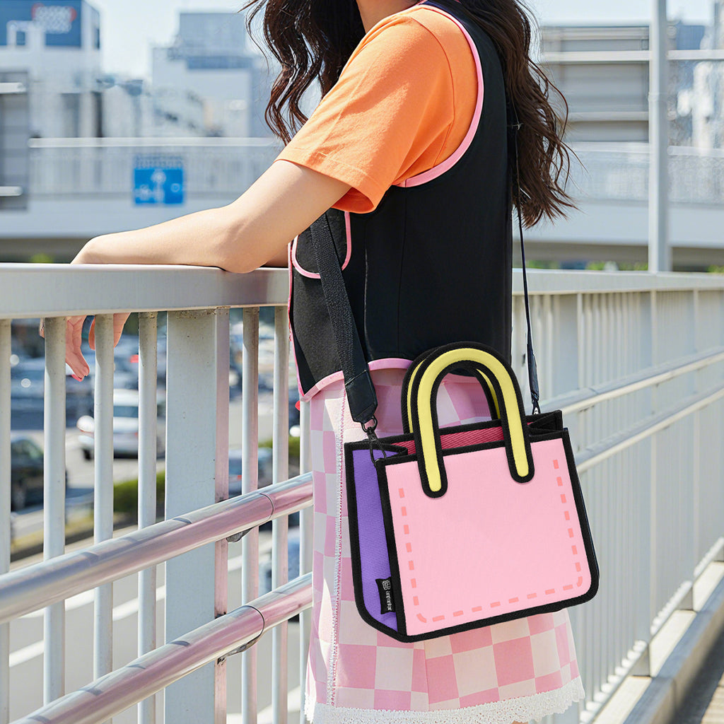 JumpFromPaper Origami Tote Pink Sweetie tote bag cartoon 2D design lightweight playful mini bag accessory