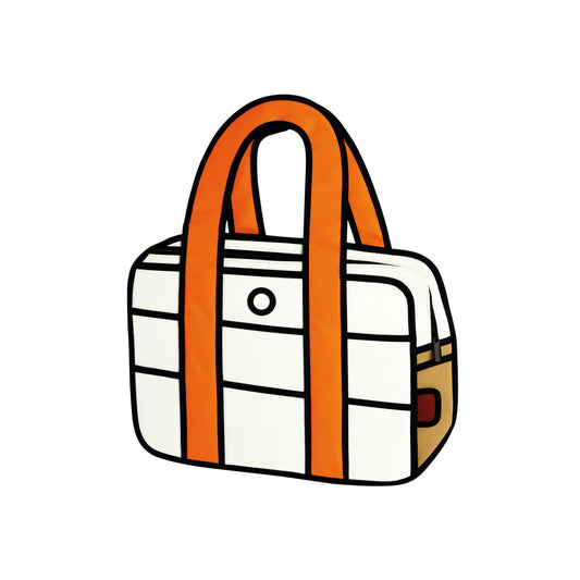 JumpFromPaper Hola White handbag with cartoon-inspired 2D illusion design white body and orange handles