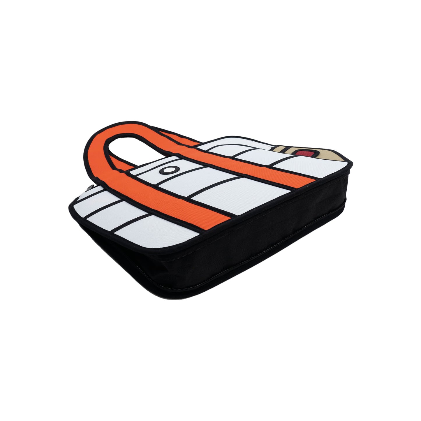 JumpFromPaper Hola White handbag with cartoon-inspired 2D illusion design white body and orange handles