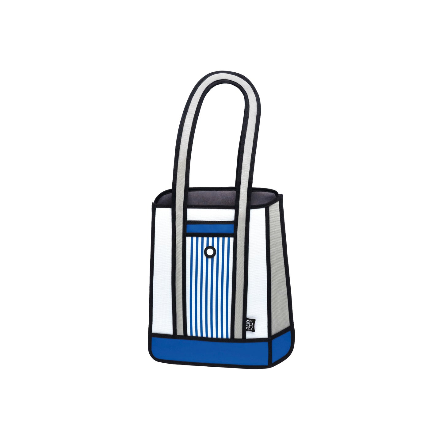 JumpFromPaper Stripe Tote Blue tote bag with cartoon-inspired 2D illusion design blue striped details and shoulder handles