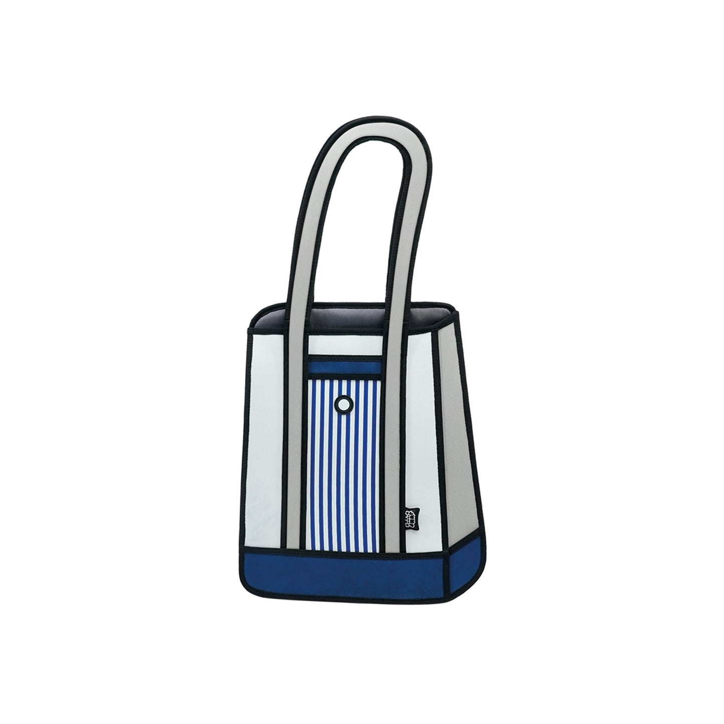 JumpFromPaper Stripe Tote Blue tote bag with cartoon-inspired 2D illusion design blue striped details and shoulder handles