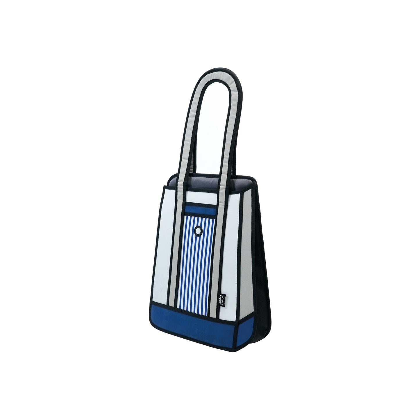 JumpFromPaper Stripe Tote Blue tote bag with cartoon-inspired 2D illusion design blue striped details and shoulder handles