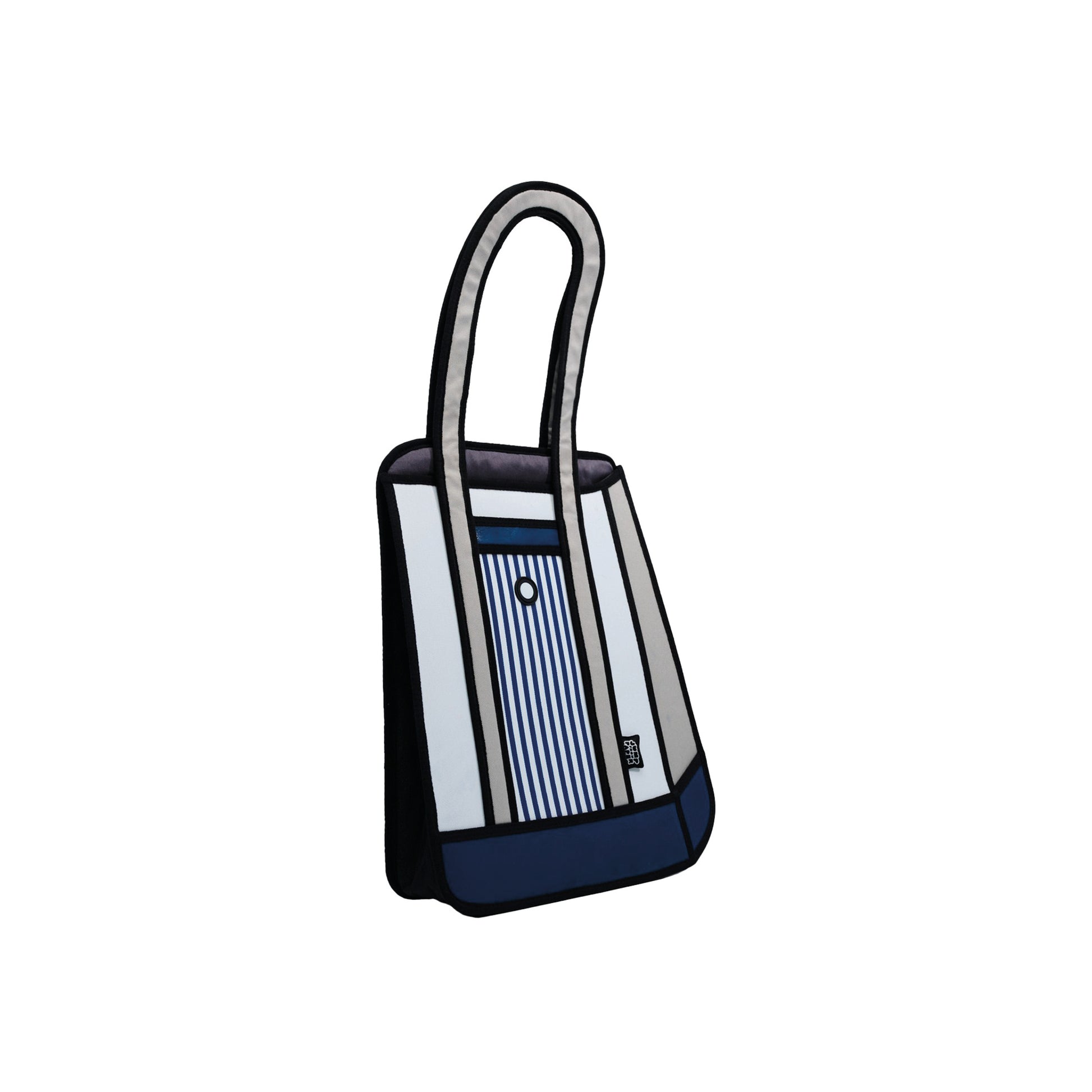JumpFromPaper Stripe Tote Blue tote bag with cartoon-inspired 2D illusion design blue striped details and shoulder handles