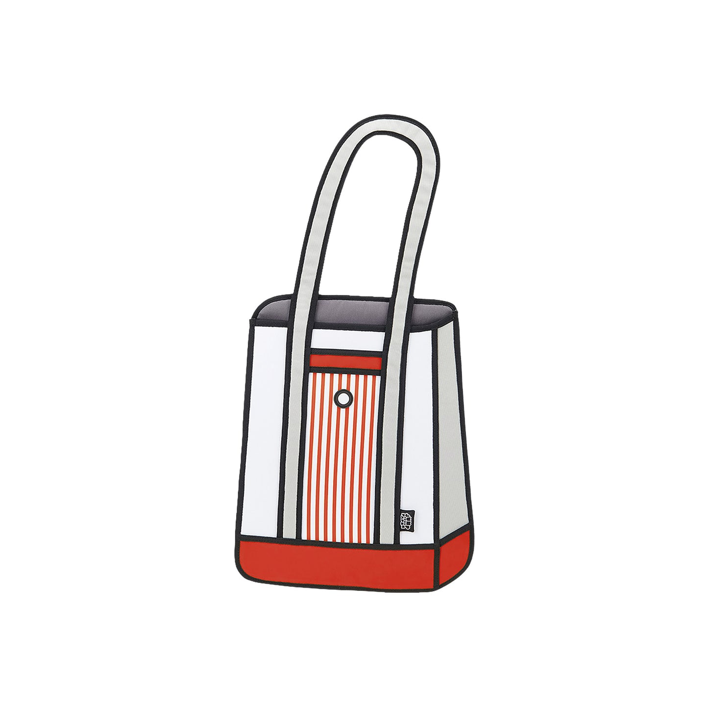 JumpFromPaper Stripe Tote Red tote bag with cartoon-inspired 2D illusion design striped details and shoulder handles