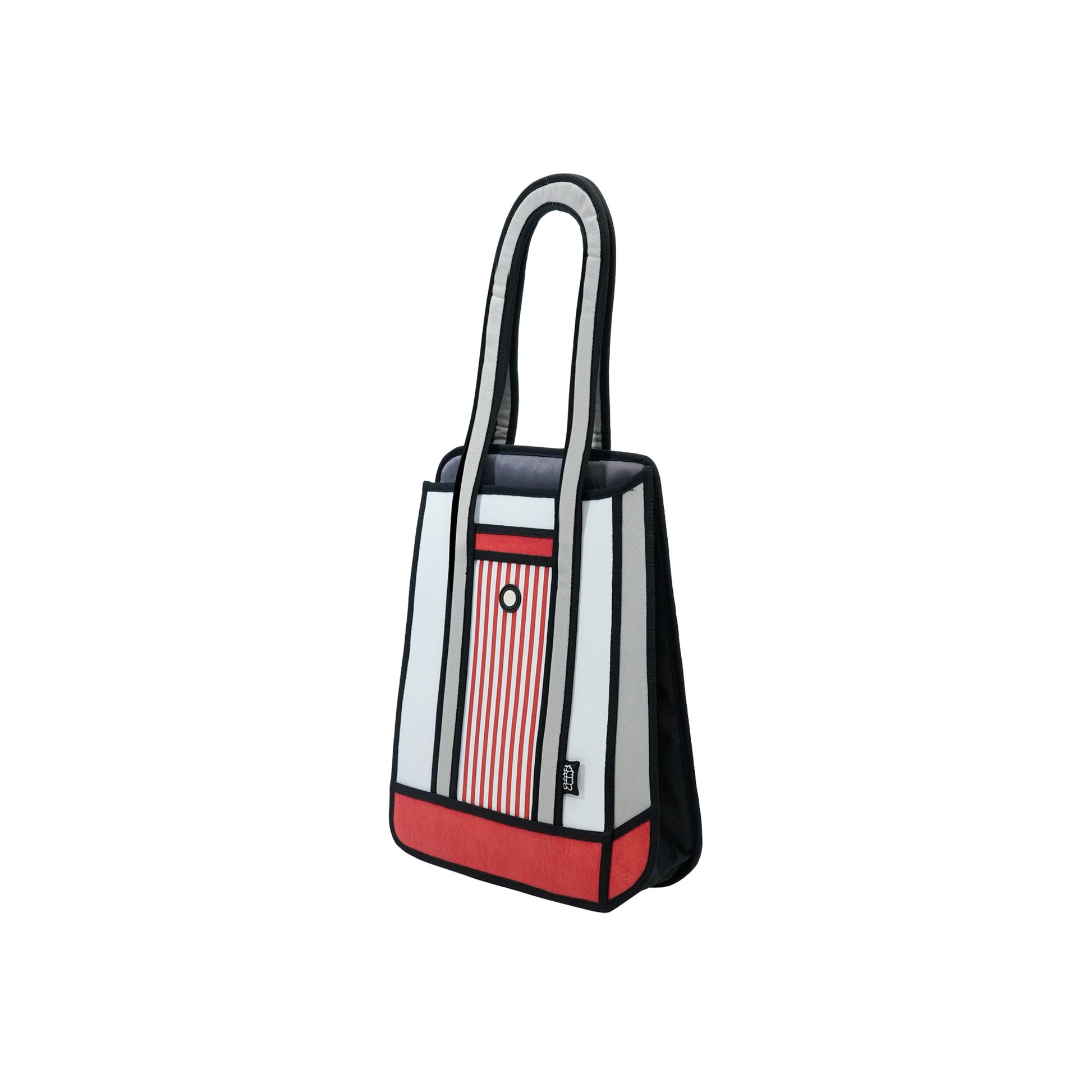 JumpFromPaper Stripe Tote Red tote bag with cartoon-inspired 2D illusion design striped details and shoulder handles
