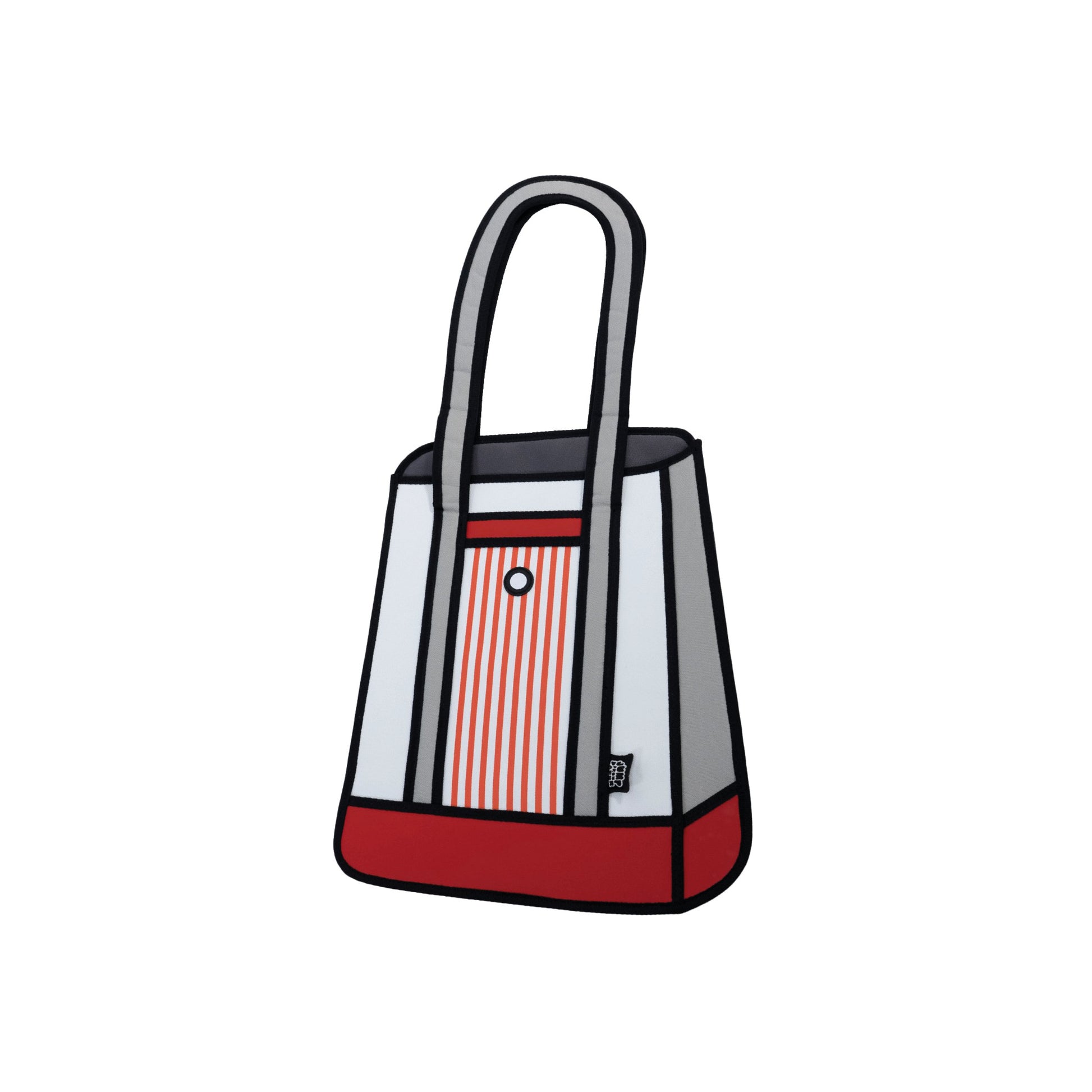 JumpFromPaper Stripe Tote Red tote bag with cartoon-inspired 2D illusion design striped details and shoulder handles