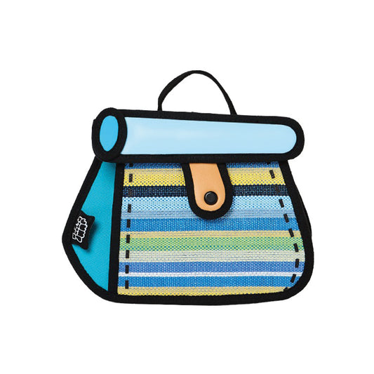 JumpFromPaper Cake Green Stripe crossbody bag with cartoon-inspired 2D illusion design and colorful striped pattern
