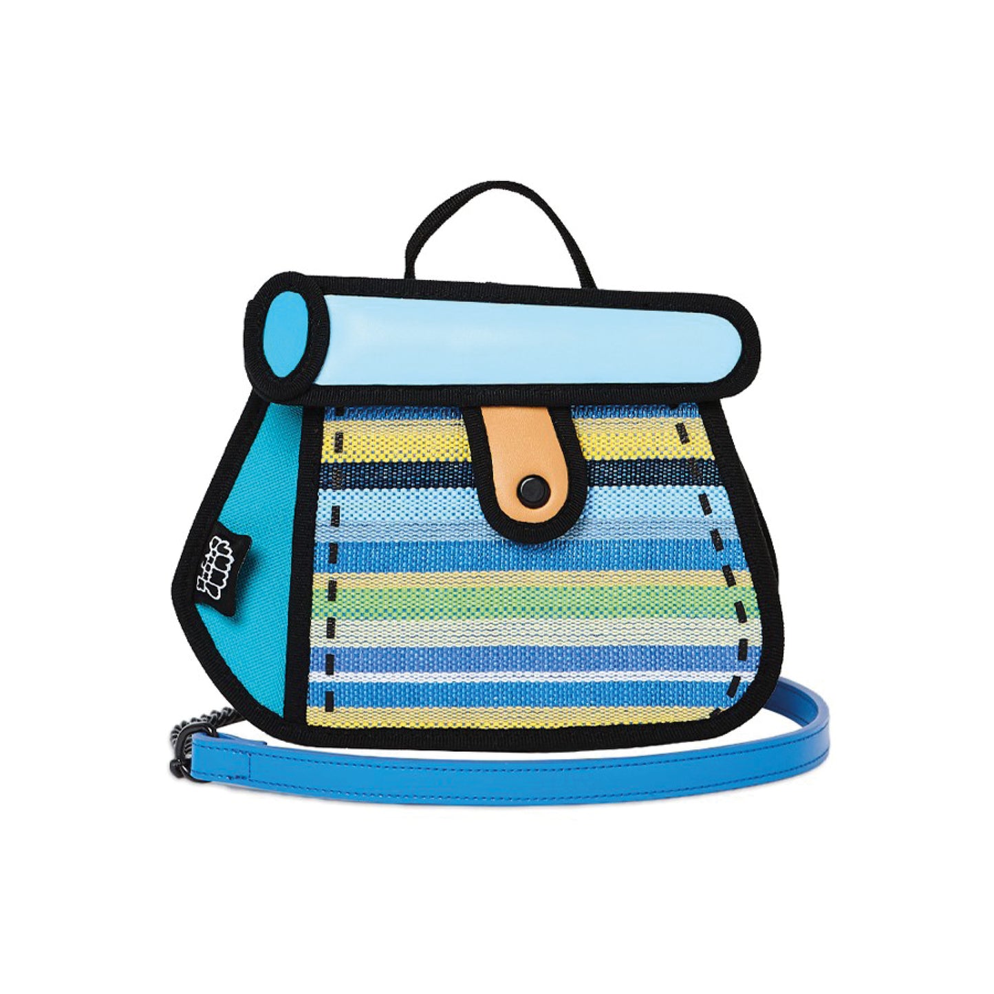 JumpFromPaper Cake Green Stripe crossbody bag with cartoon-inspired 2D illusion design and colorful striped pattern