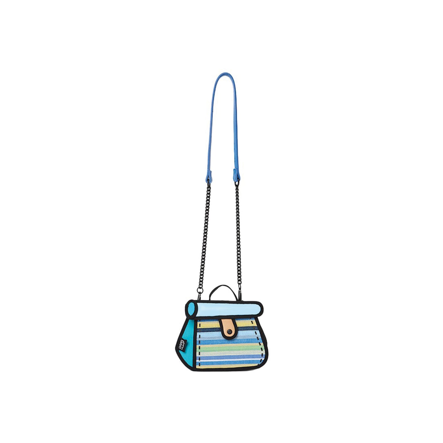 JumpFromPaper Cake Green Stripe crossbody bag with cartoon-inspired 2D illusion design and colorful striped pattern
