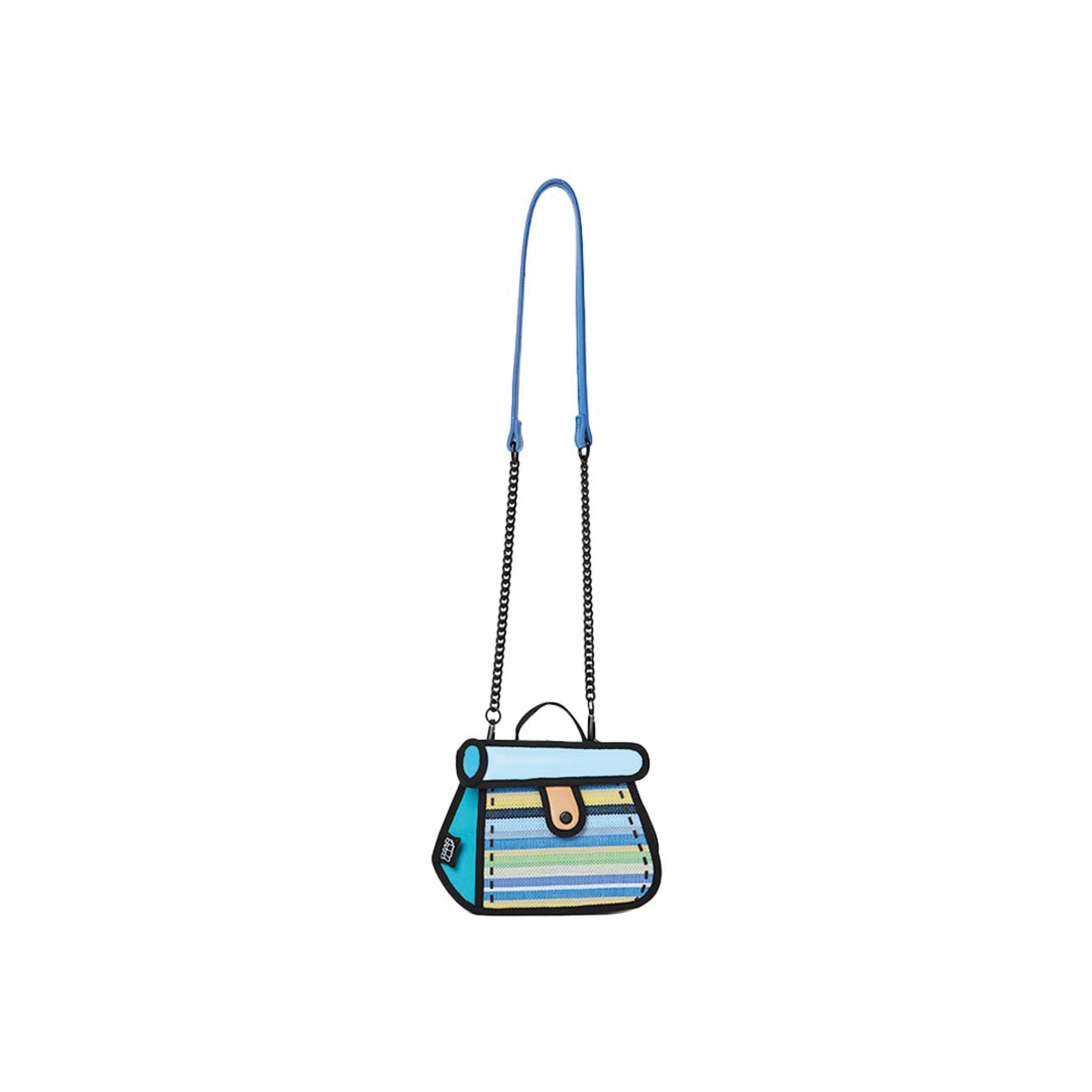 JumpFromPaper Cake Green Stripe crossbody bag with cartoon-inspired 2D illusion design and colorful striped pattern