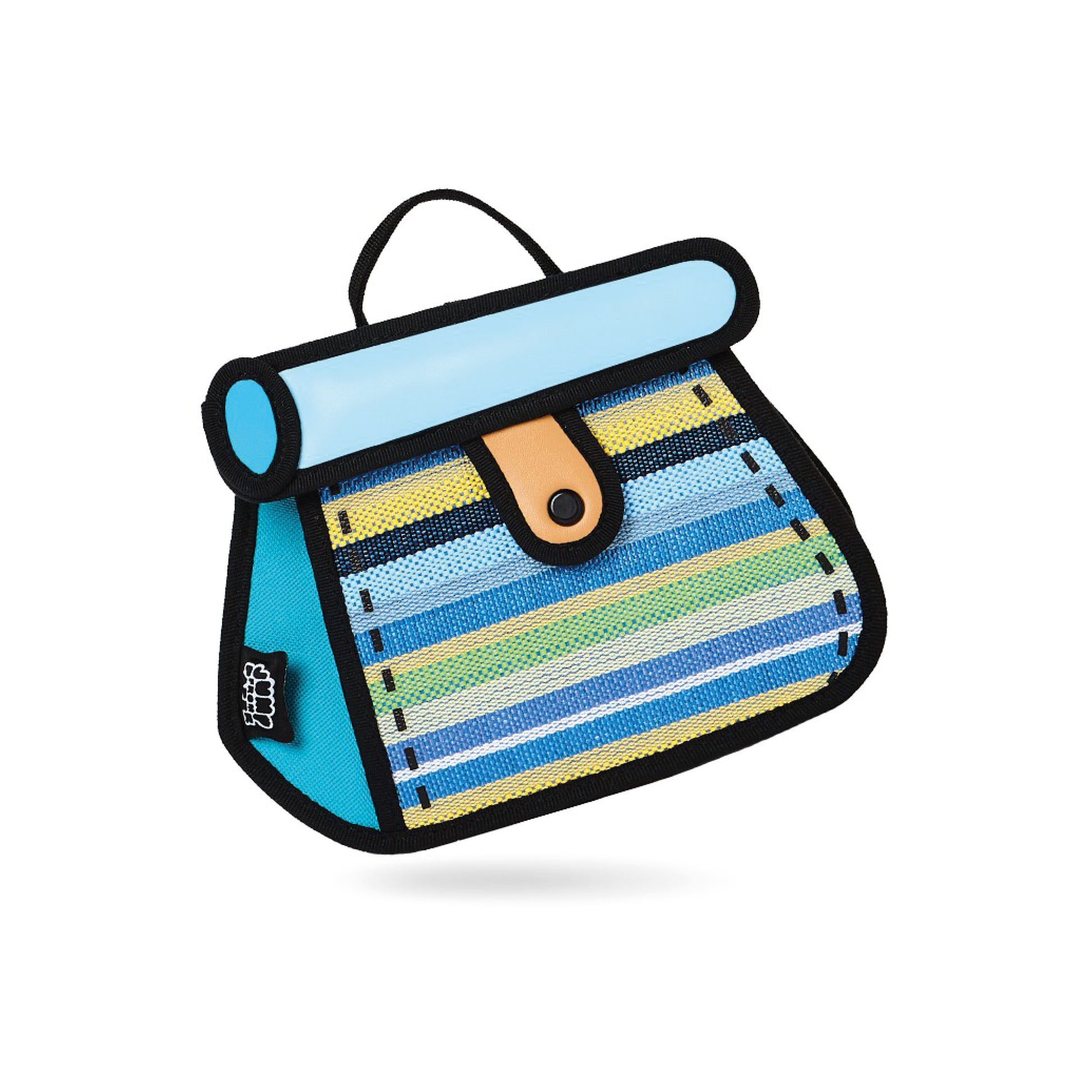 JumpFromPaper Cake Green Stripe crossbody bag with cartoon-inspired 2D illusion design and colorful striped pattern