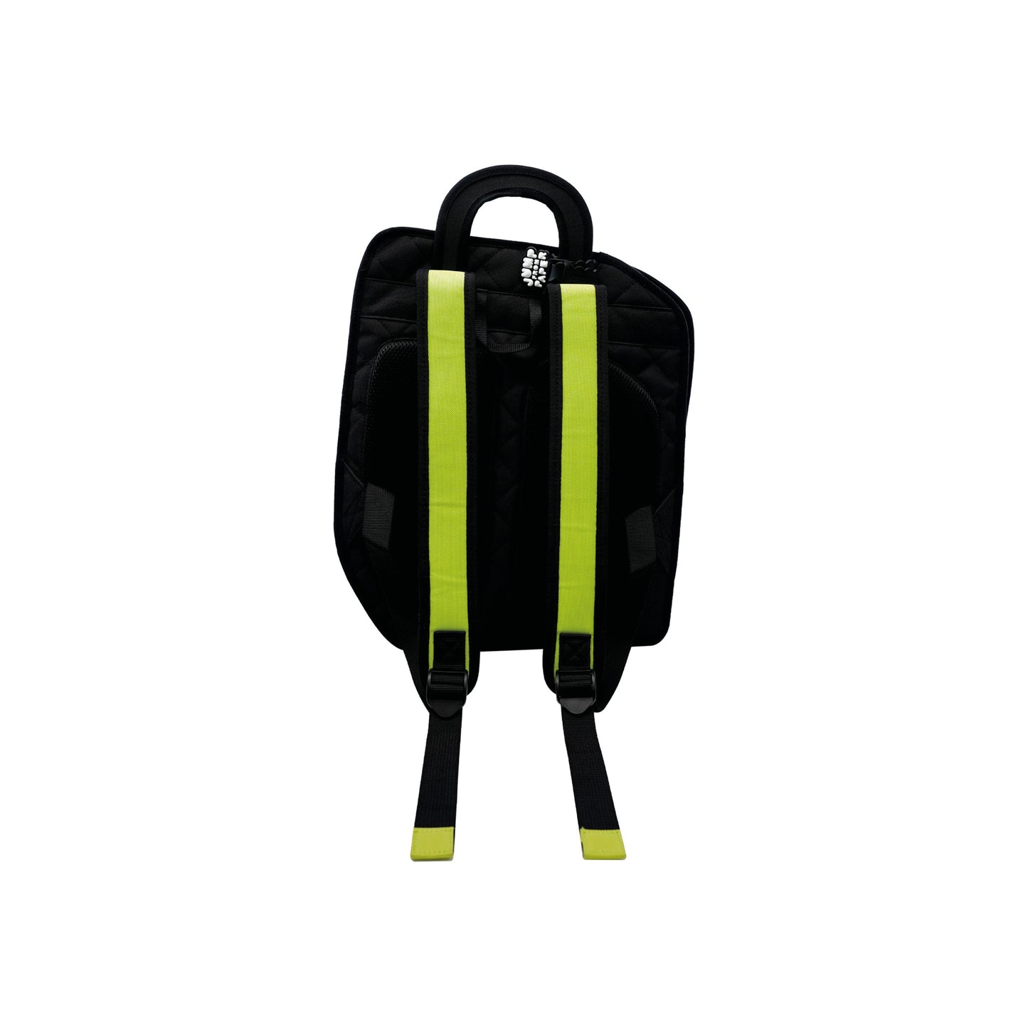 JumpFromPaper Spaceman 'Fluorescent Green' – blue and green 2D illusion cartoon backpack with spaceman-inspired design, front view
