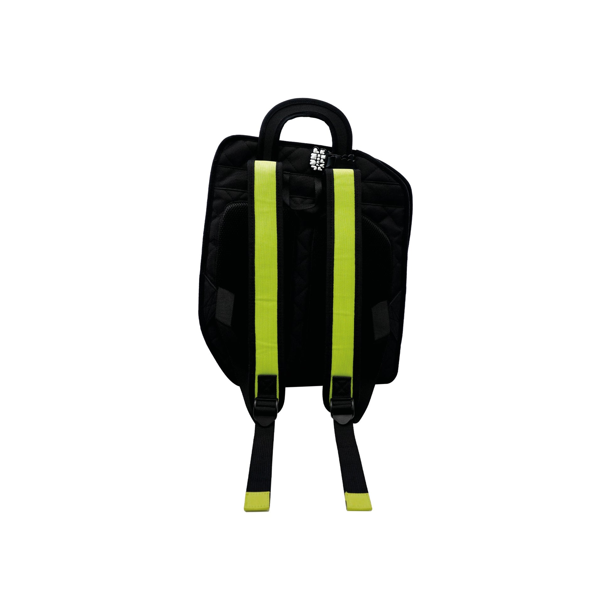JumpFromPaper Spaceman 'Fluorescent Green' – blue and green 2D illusion cartoon backpack with spaceman-inspired design, front view