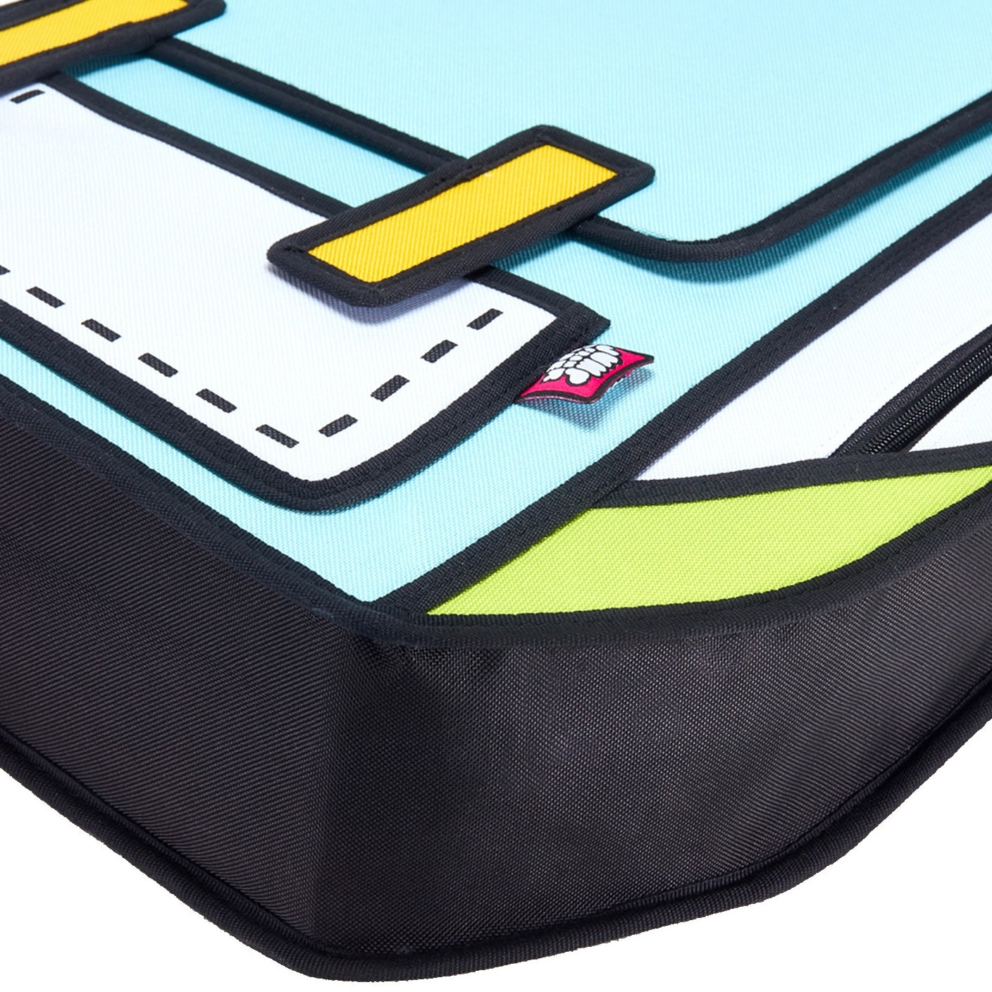 JumpFromPaper Spaceman 'Fluorescent Green' – blue and green 2D illusion cartoon backpack with spaceman-inspired design, front view