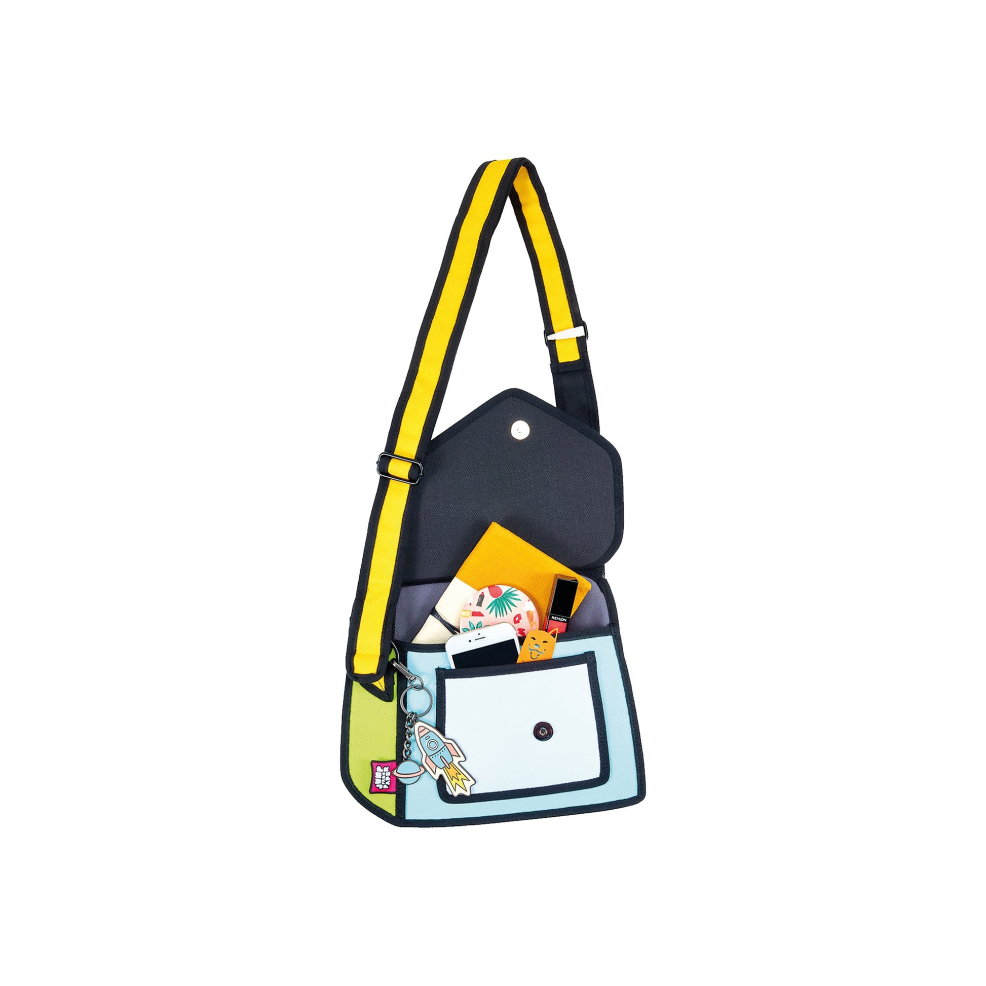 JumpFromPaper Giggle Shoulder Bag Fluorescent Green shoulder bag cartoon 2D design lightweight playful casual accessory