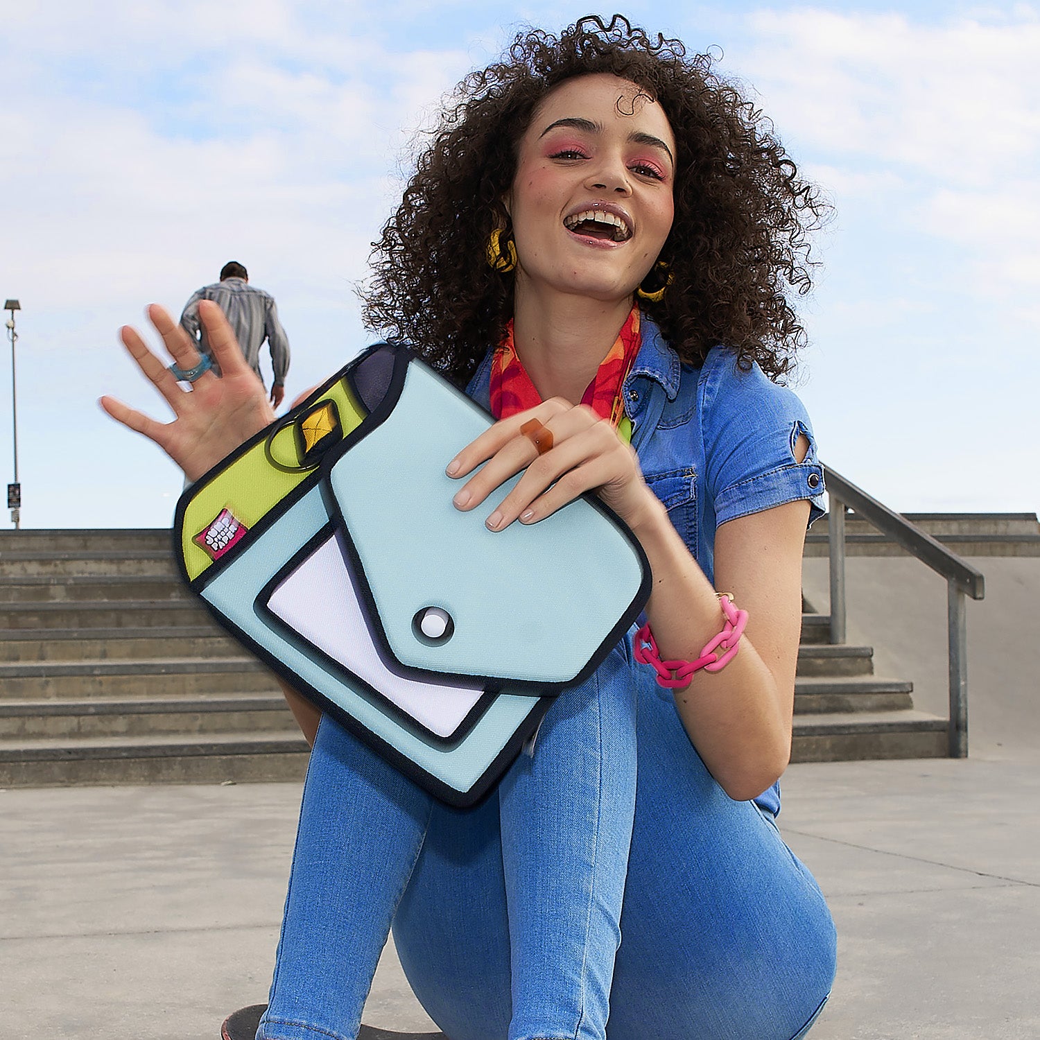 JumpFromPaper Giggle Shoulder Bag Fluorescent Green shoulder bag cartoon 2D design lightweight playful casual accessory