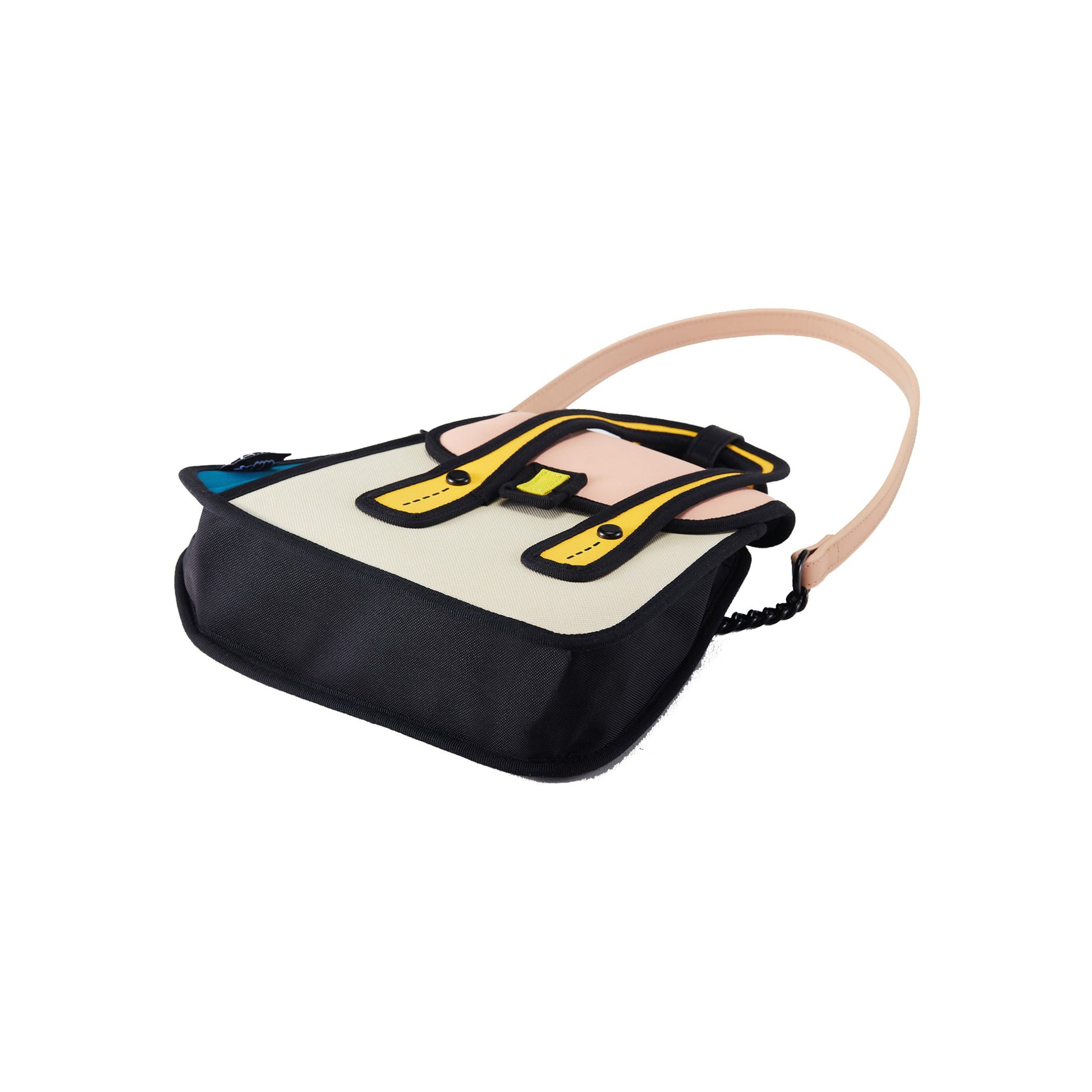 JumpFromPaper Owl Bag 'Beige' – beige 2D illusion cartoon-style mini bag with top handles and playful design, front view