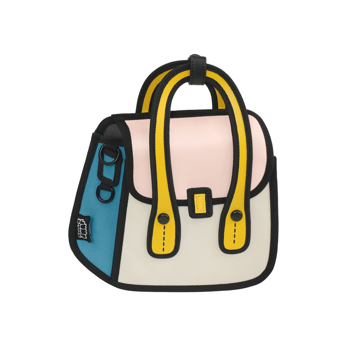 JumpFromPaper Junior Owl Bag 'Beige' – beige 2D illusion cartoon-style mini bag with top handles and playful design, front view