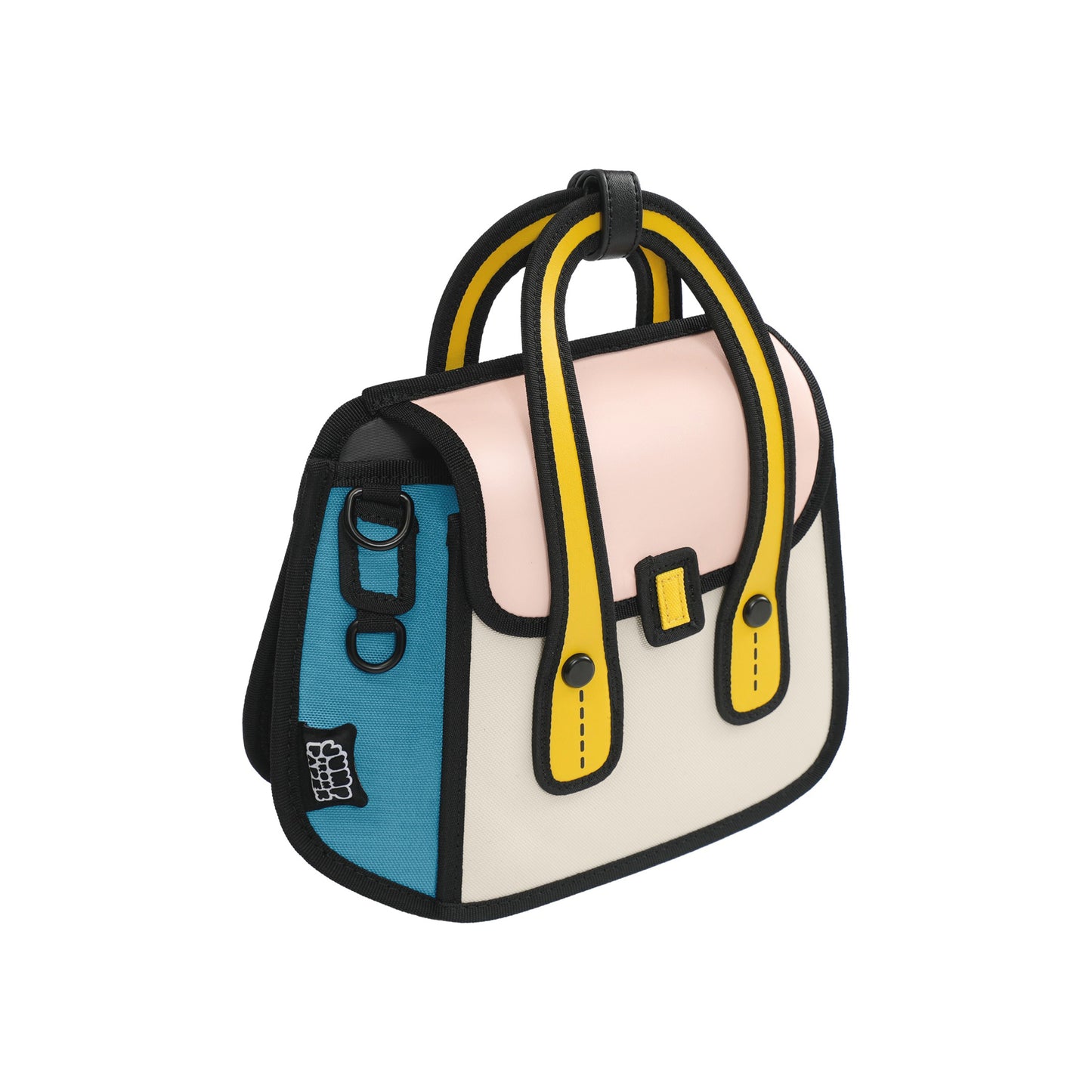JumpFromPaper Junior Owl Bag 'Beige' – beige 2D illusion cartoon-style mini bag with top handles and playful design, front view