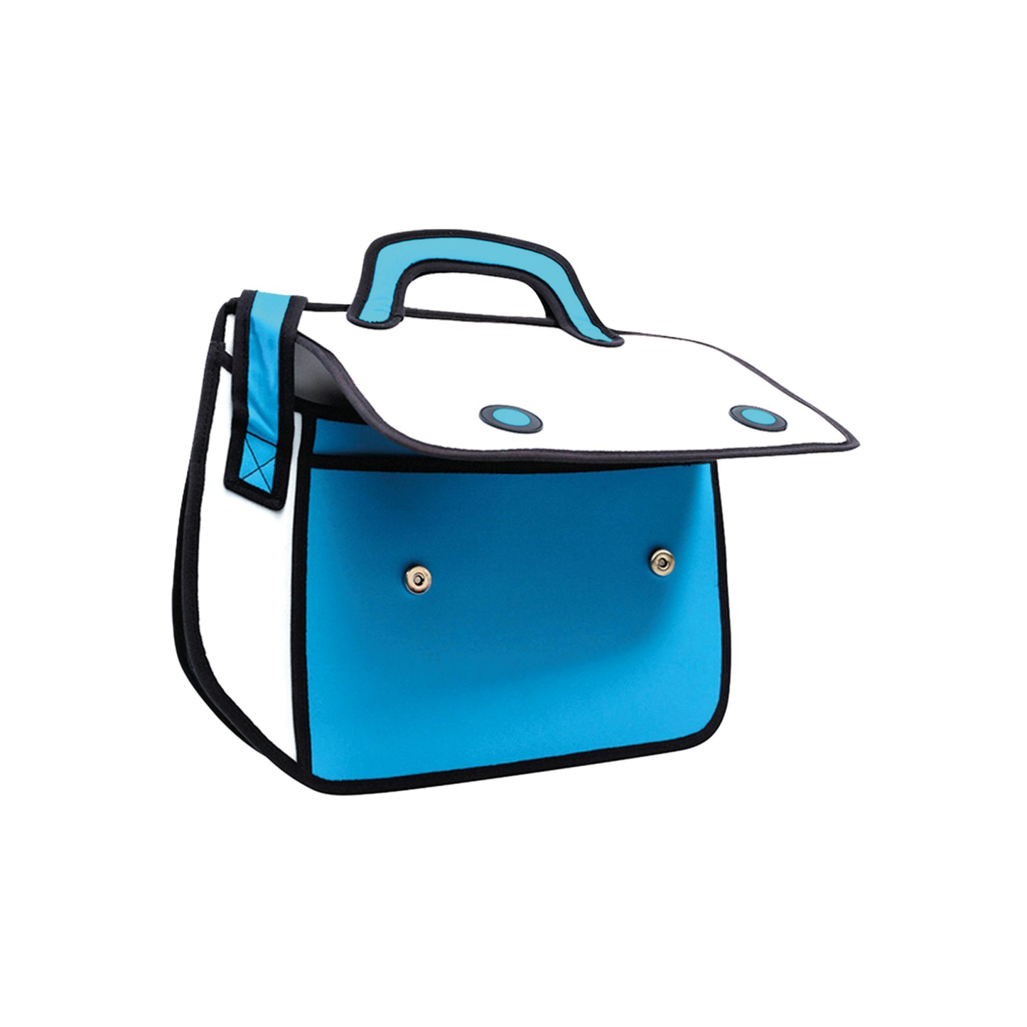 JumpFromPaper Play Hookey Blue handbag with cartoon-inspired 2D illusion design blue accents top handle and shoulder strap