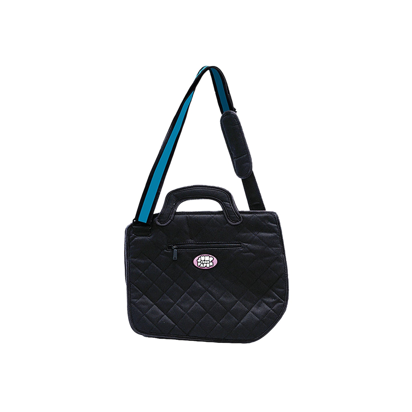 JumpFromPaper Play Hookey Blue handbag with cartoon-inspired 2D illusion design blue accents top handle and shoulder strap