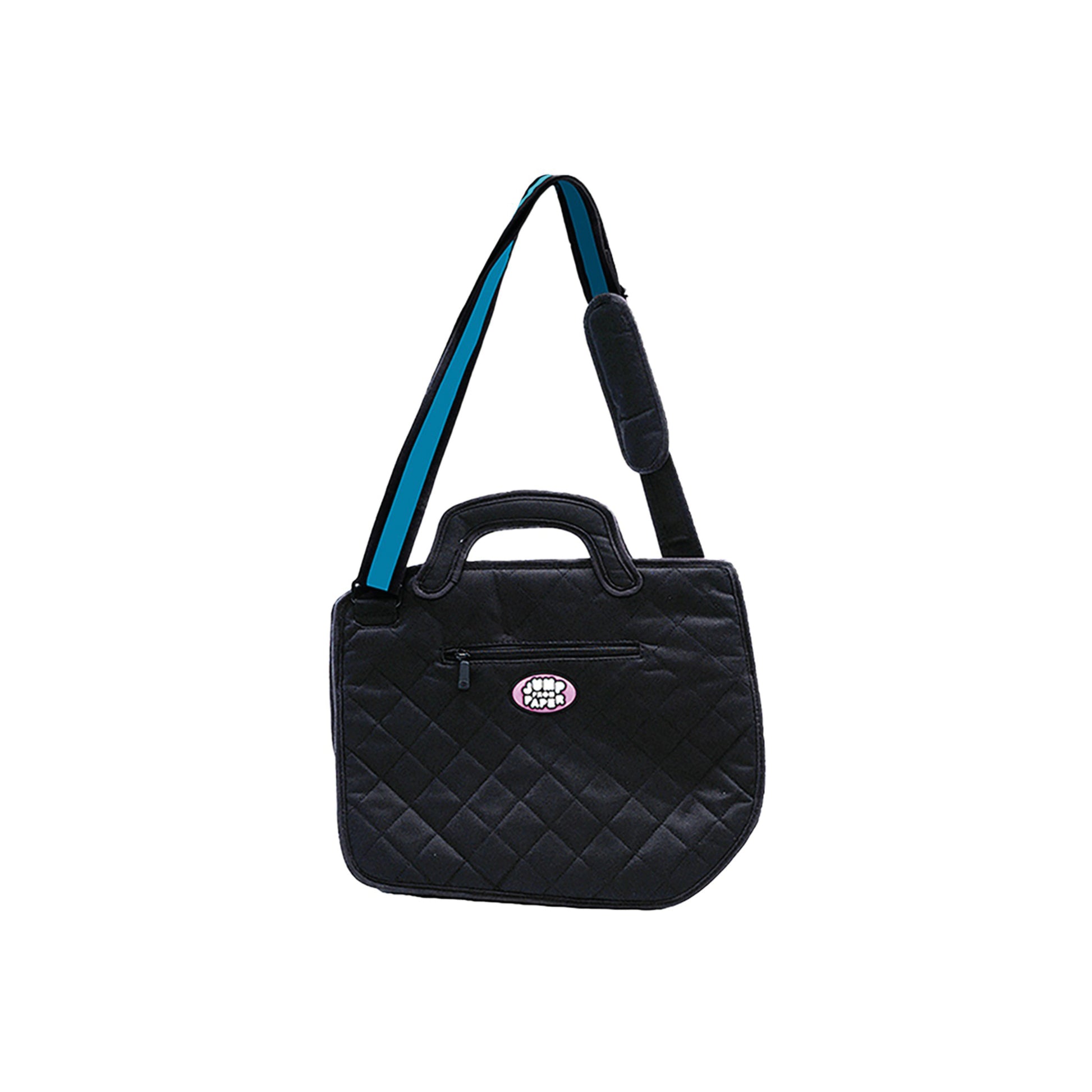 JumpFromPaper Play Hookey Blue handbag with cartoon-inspired 2D illusion design blue accents top handle and shoulder strap