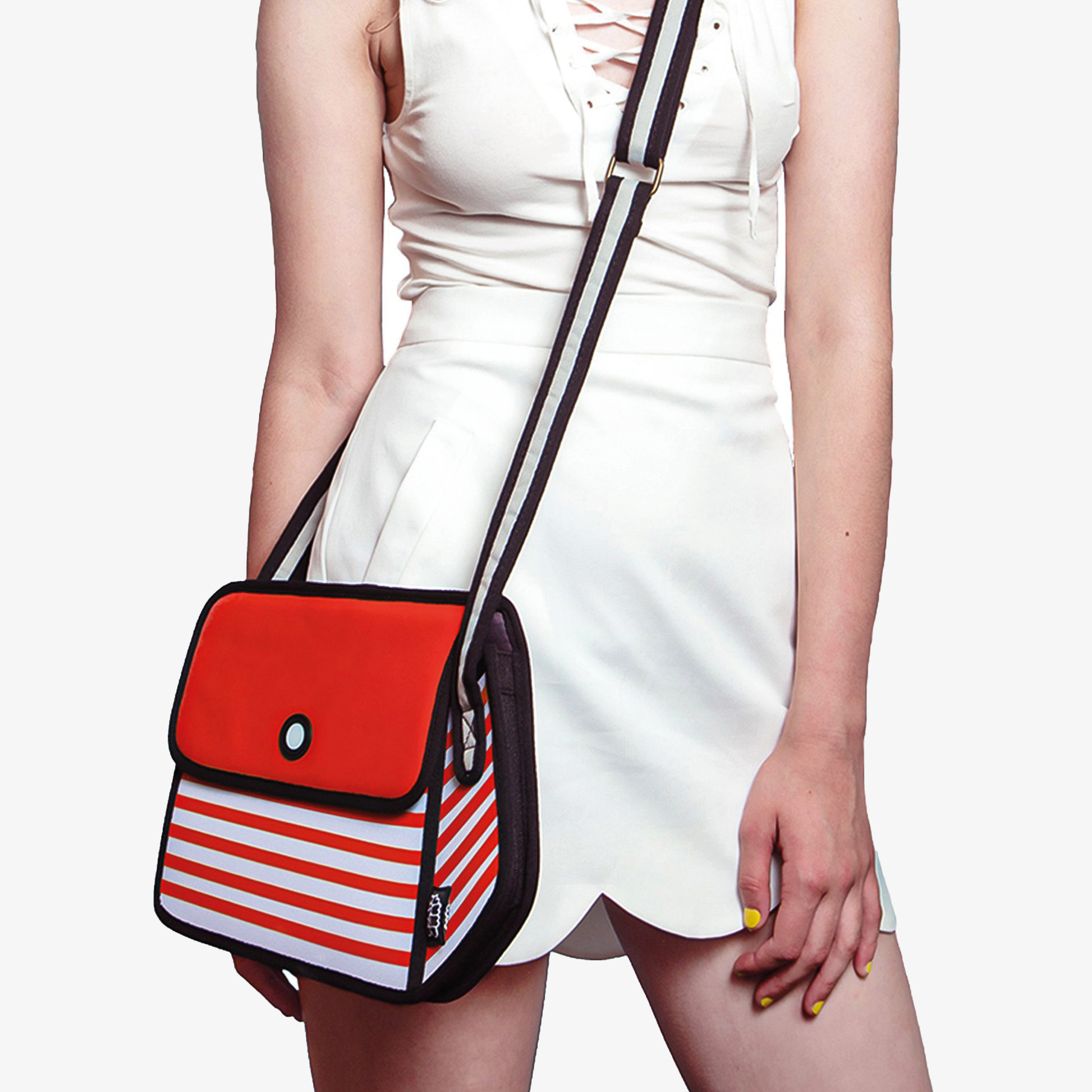 JumpFromPaper Stripe Shoulder Bag Red shoulder bag striped cartoon 2D design lightweight playful everyday accessory