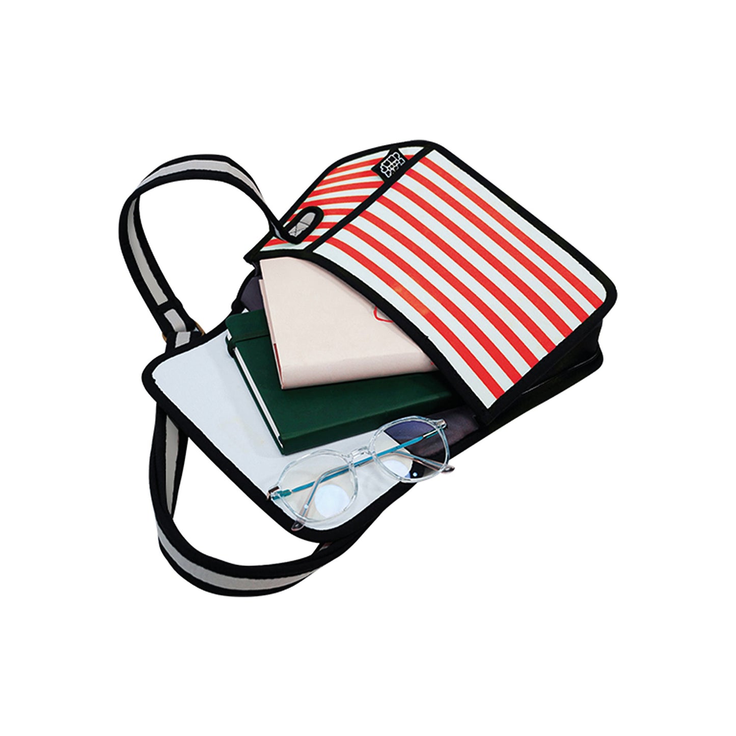 JumpFromPaper Stripe Shoulder Bag Red shoulder bag striped cartoon 2D design lightweight playful everyday accessory