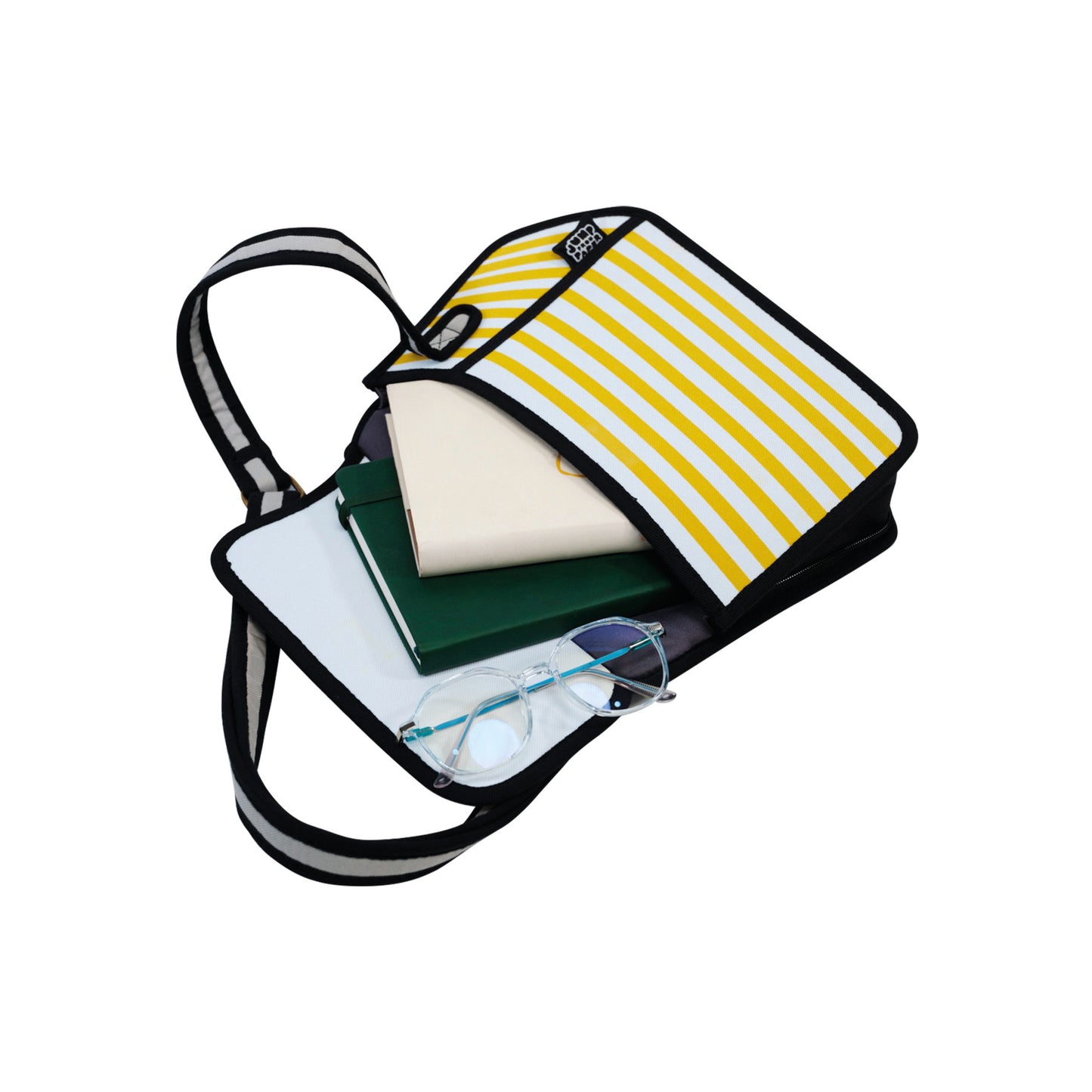 JumpFromPaper Stripe Shoulder Bag Yellow shoulder bag striped cartoon 2D design lightweight playful casual accessory