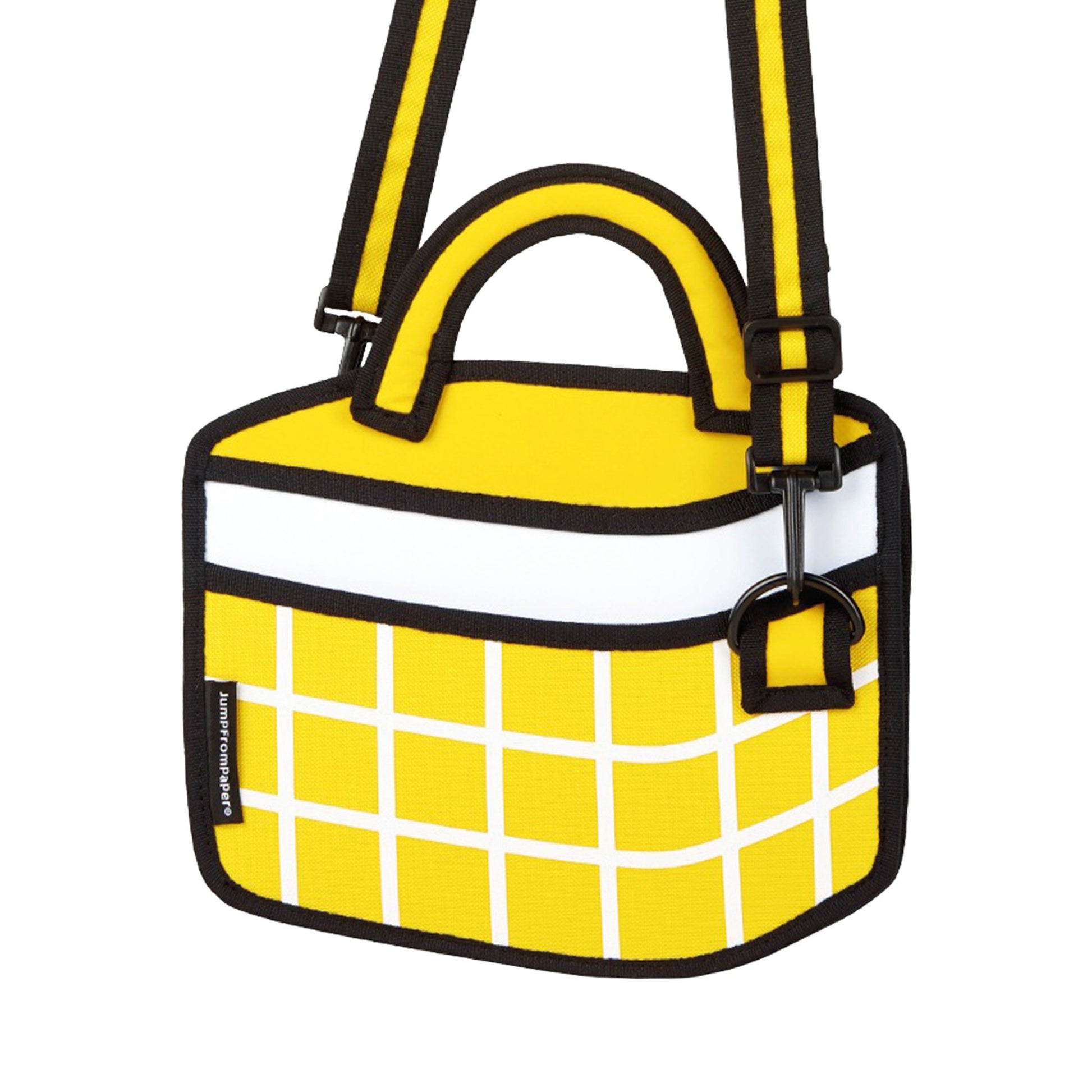 JumpFromPaper Checked Handbag Yellow handbag with cartoon-inspired 2D illusion design yellow checkered pattern and top handles