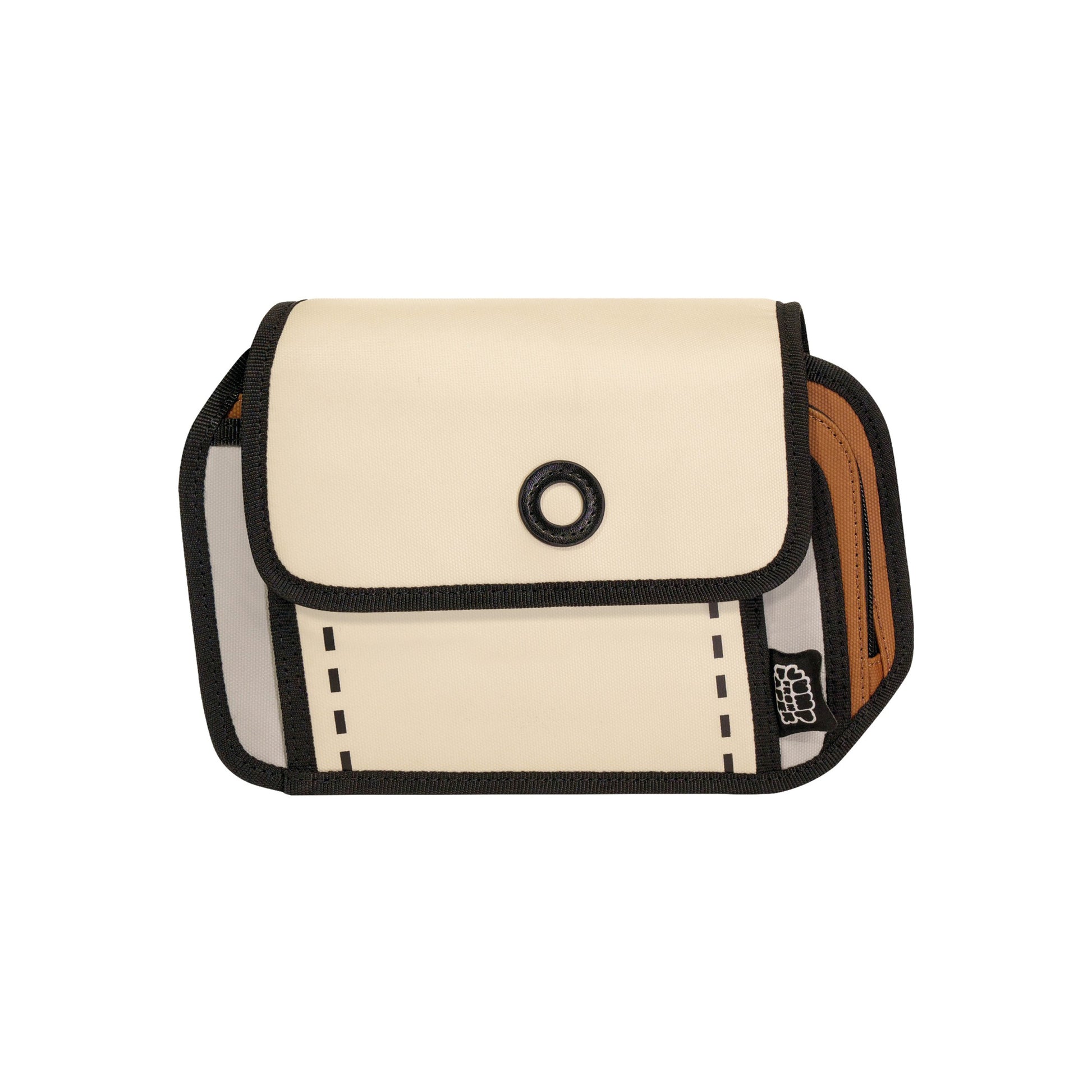 JumpFromPaper Sport Sling Bag 'Beige' – beige 2D illusion sling bag with flap closure and cartoon-style design, front view