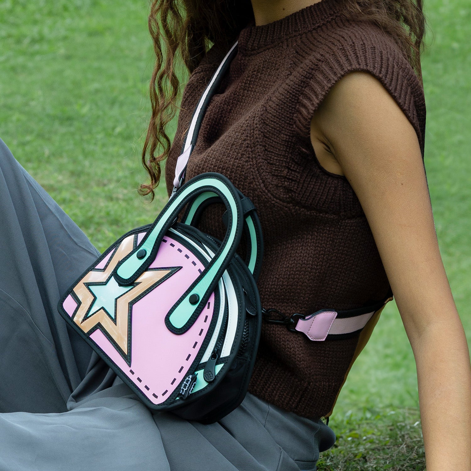 JumpFromPaper Carly Sweetie Star Mint Pink handbag cartoon 2D design star graphic pastel playful accessory