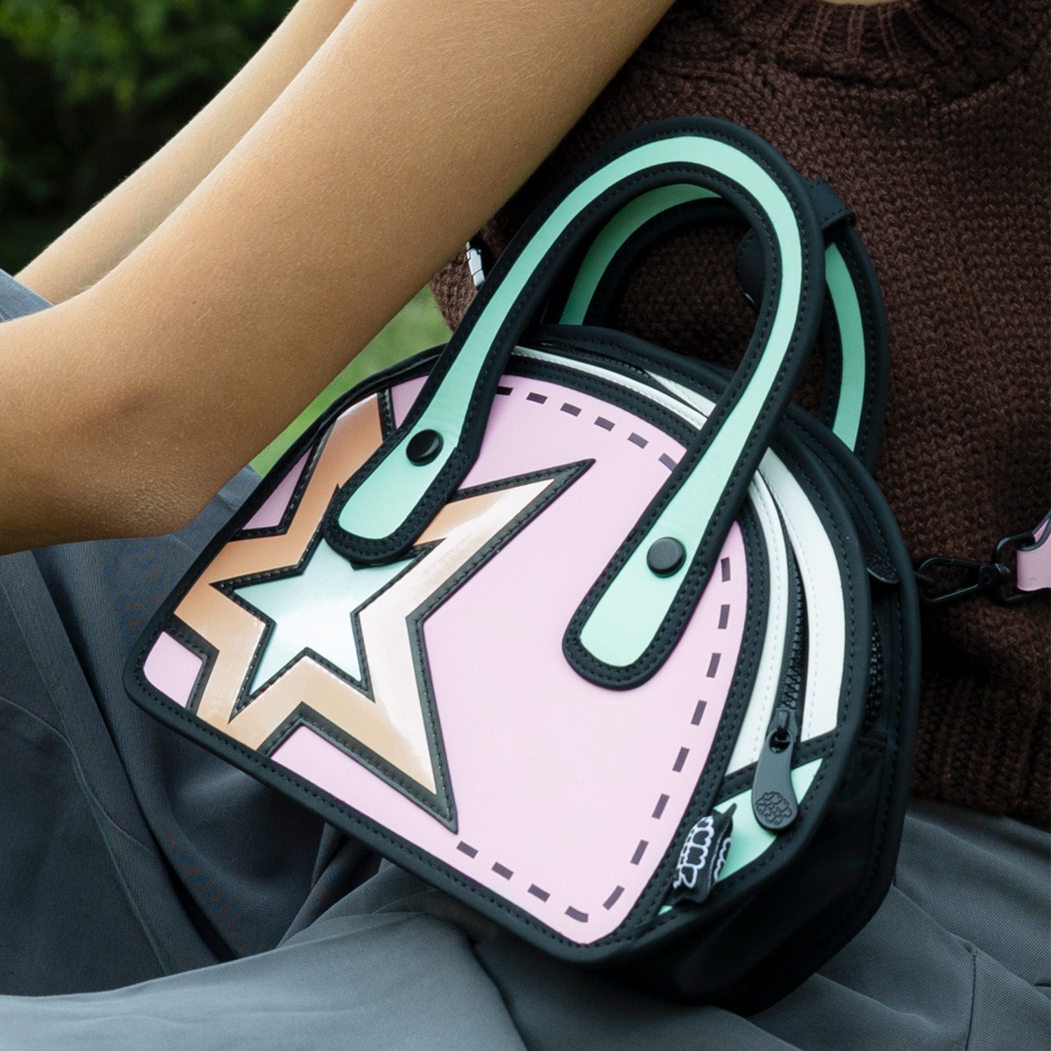 JumpFromPaper Carly Sweetie Star Mint Pink handbag cartoon 2D design star graphic pastel playful accessory