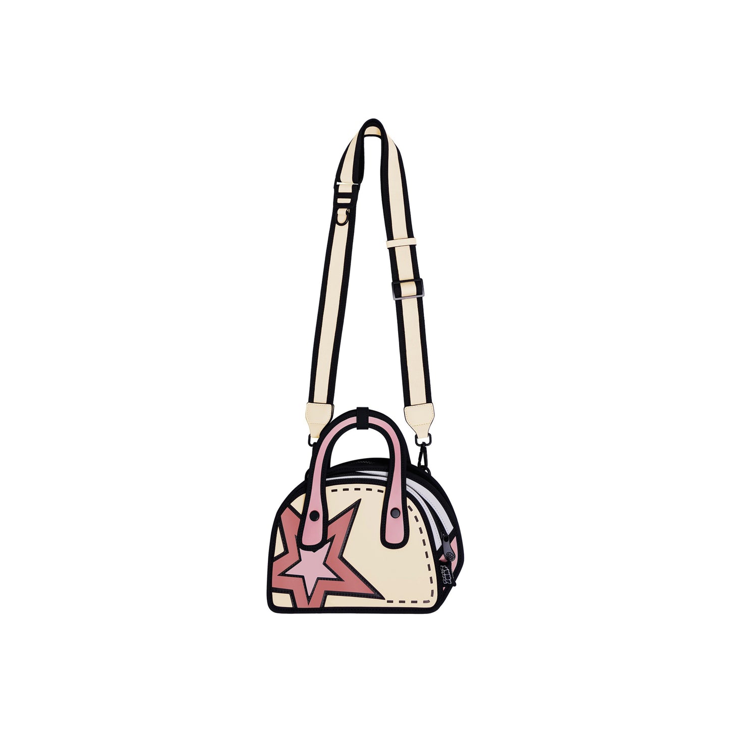 JumpFromPaper Carly Sweetie Star 'Cream Peach' – cream and peach 2D illusion handbag with star graphic, top handles, and shoulder strap, front view