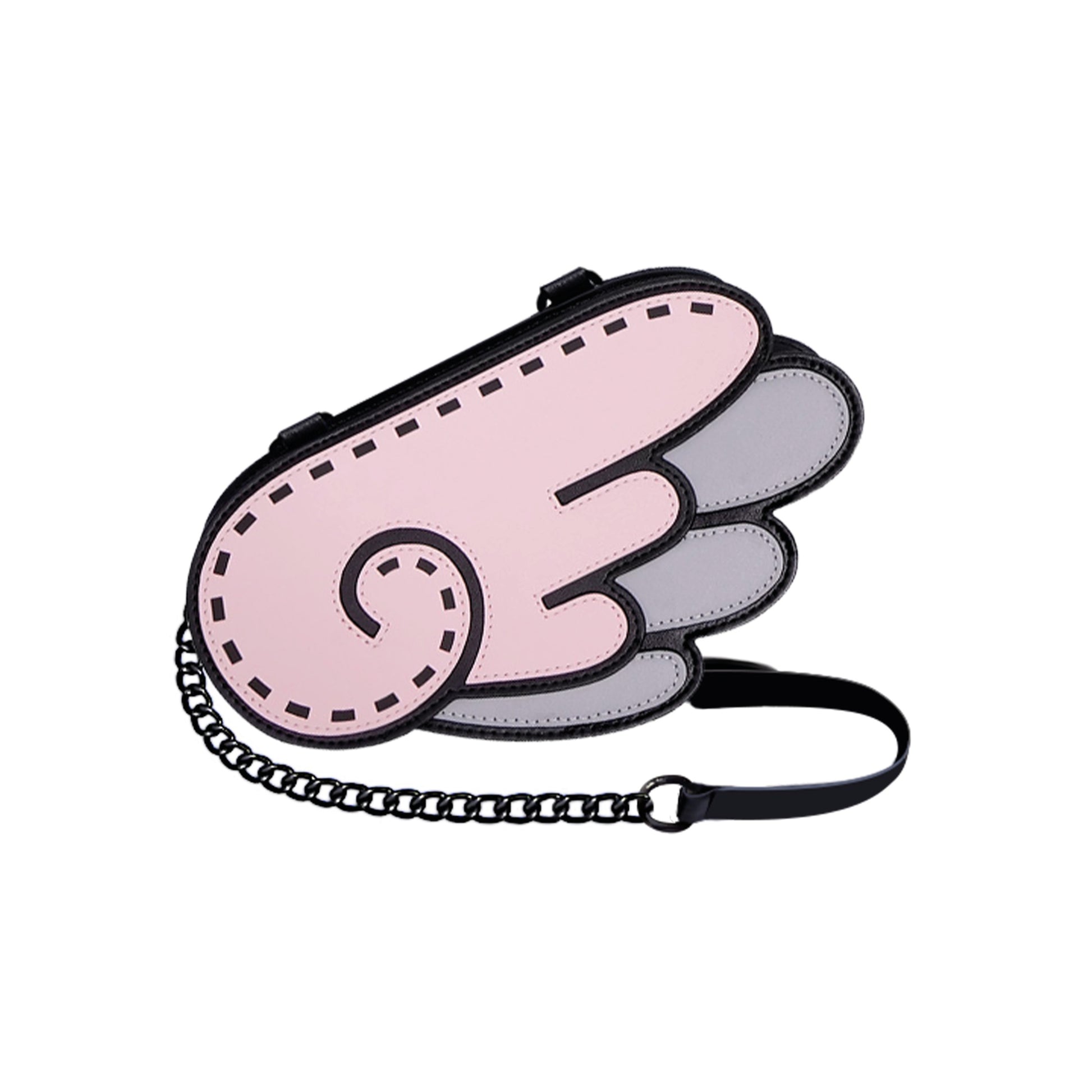 JumpFromPaper Cupid Cartoon Sling Bag Pink wing-shaped handbag with cartoon-inspired 2D illusion design and chain strap