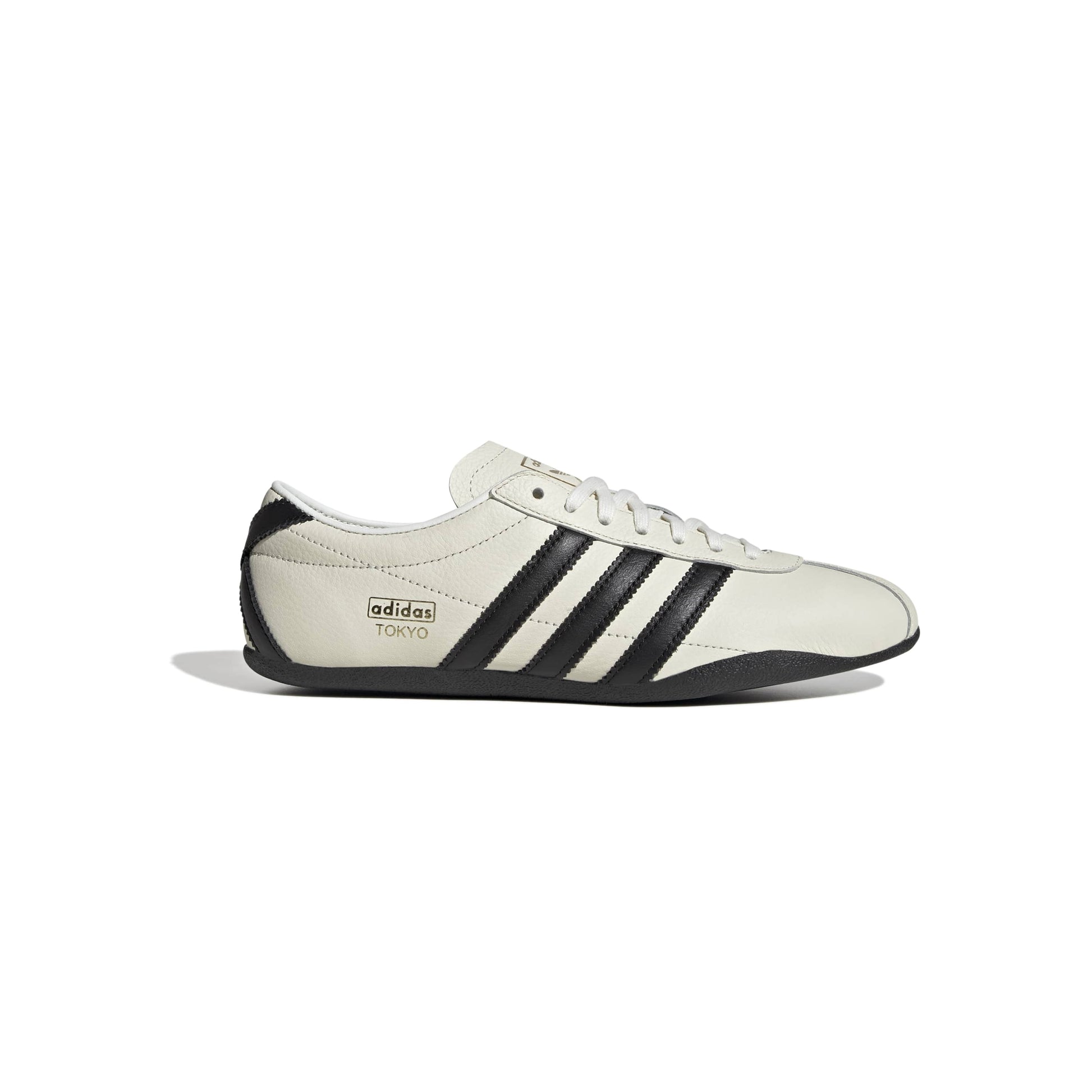 adidas Tokyo Off White Core Black Gold Metallic WMNS leather sneakers with black stripes