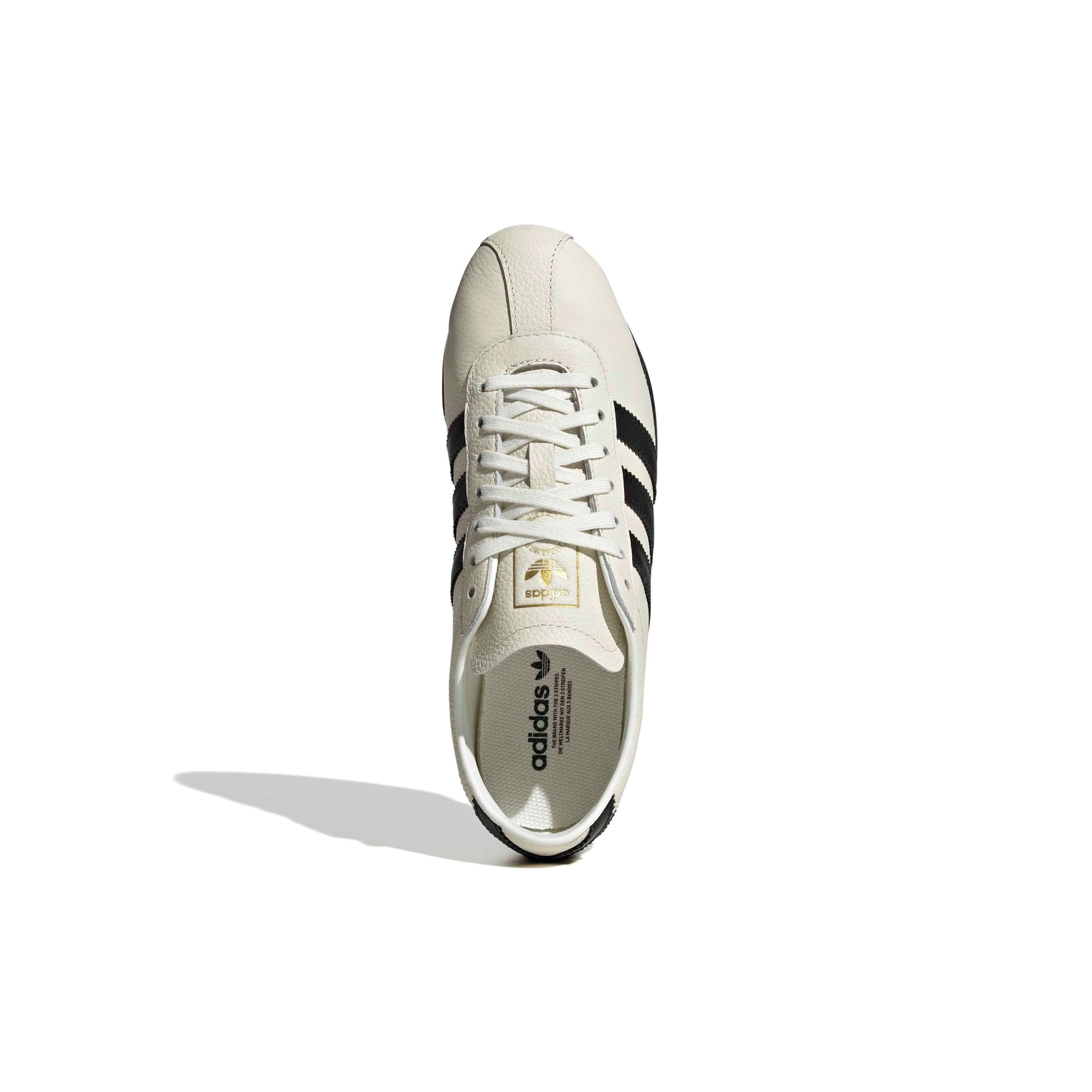 adidas Tokyo Off White Core Black Gold Metallic WMNS leather sneakers with black stripes