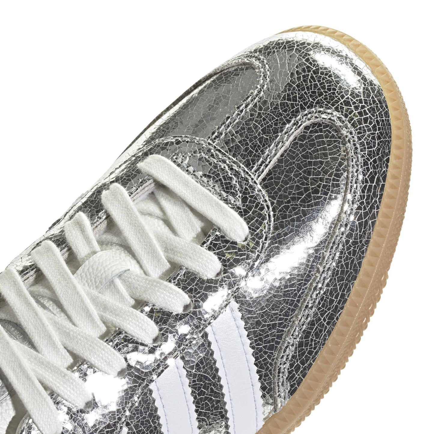 adidas Originals Samba OG Silver Metallic White womens sneaker metallic leather upper suede toe gum sole