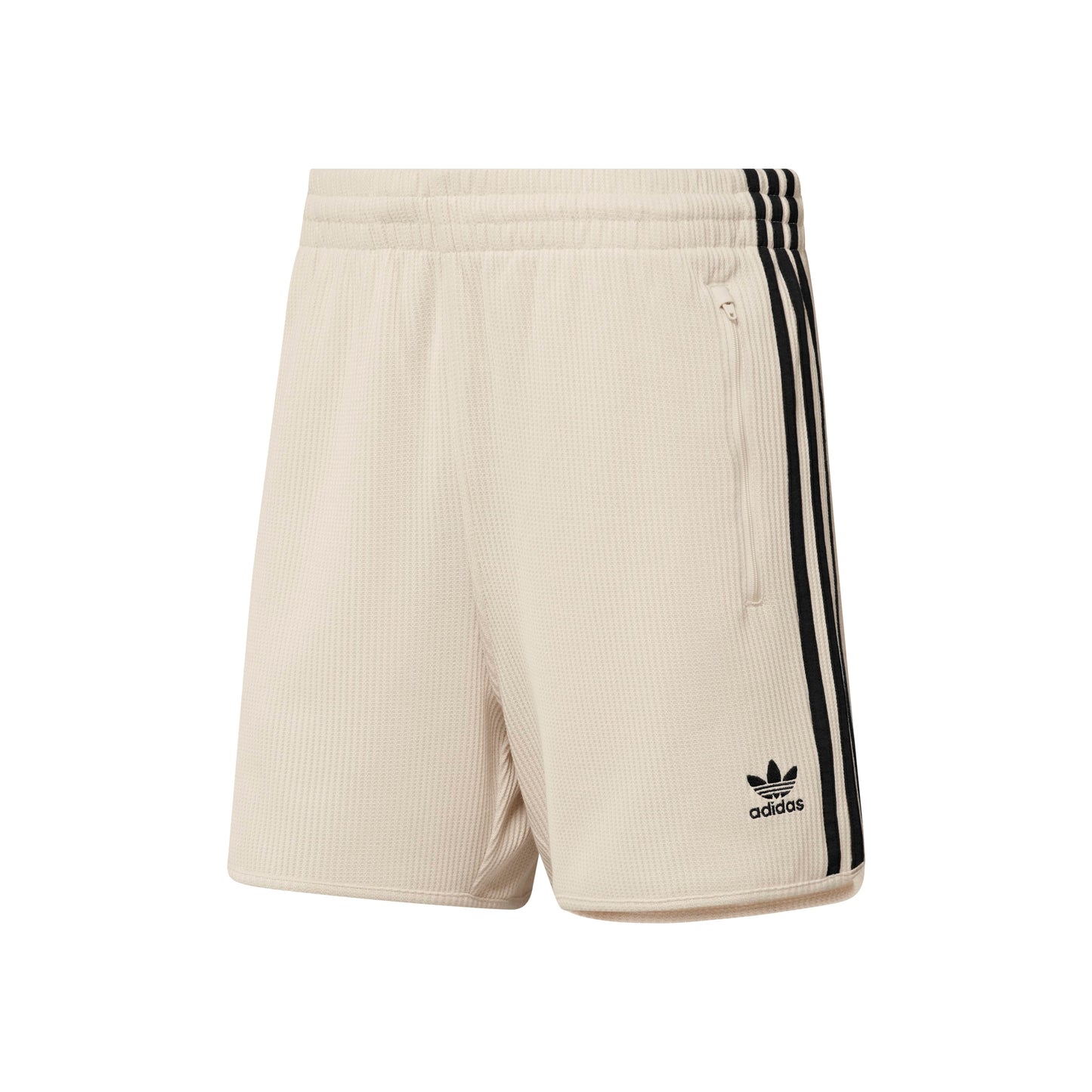 adidas Originals Waffle Shorts Wonder White waffle knit shorts elastic waistband drawstring 3 stripes adidas logo casual apparel