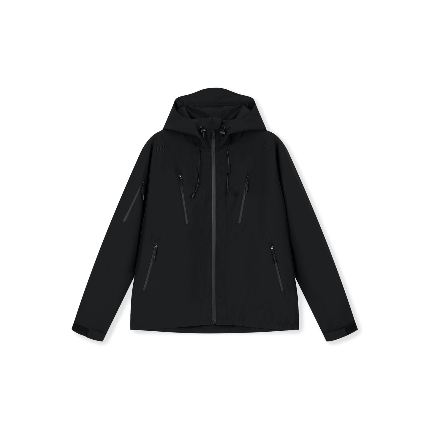 Boneless Triple-Proof Hooded Outdoor Jacket Black with full zip, hood, and multiple zip pockets