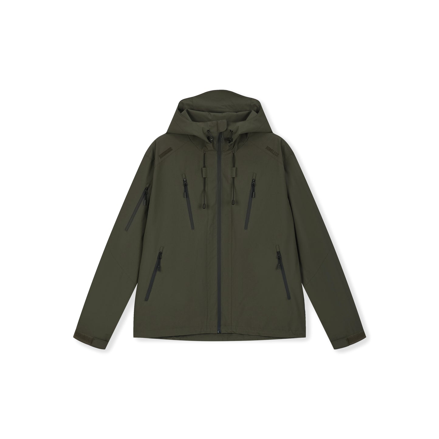 Boneless Triple-Proof Hooded Outdoor Jacket Green with full zip, hood, and multiple zip pockets
