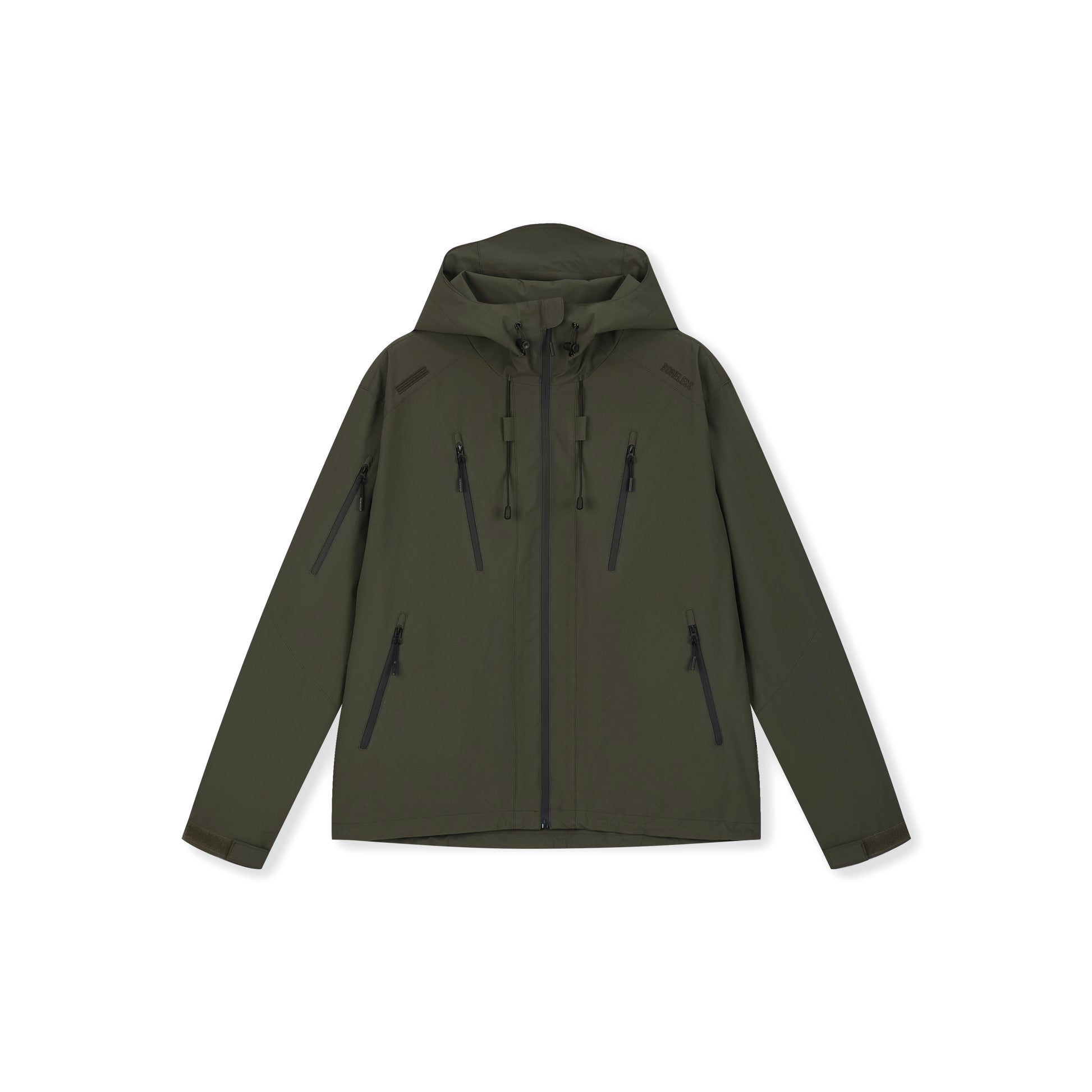 Boneless Triple-Proof Hooded Outdoor Jacket Green with full zip, hood, and multiple zip pockets